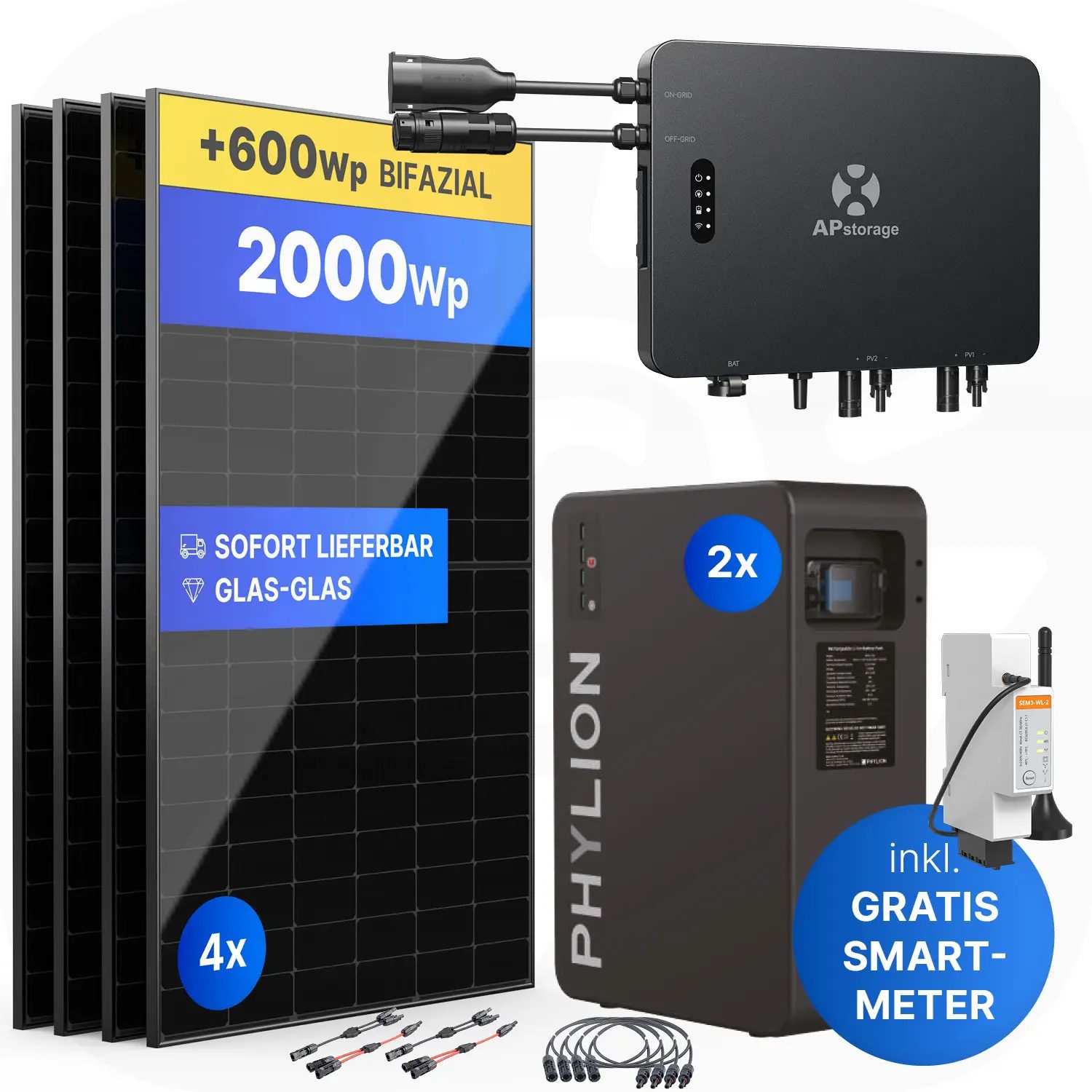 APsystems EZHI 2000Wp/5kWh - Balkonkraftwerk Speicher-Set | Phylion LiFePO4 Batteriespeicher & Jolywood 500Wp Module APsystems EZHI 2000Wp/5kWh - Balkonkraftwerk Speicher-Set | Phylion LiFePO4 Batteriespeicher & Jolywood 500Wp Module