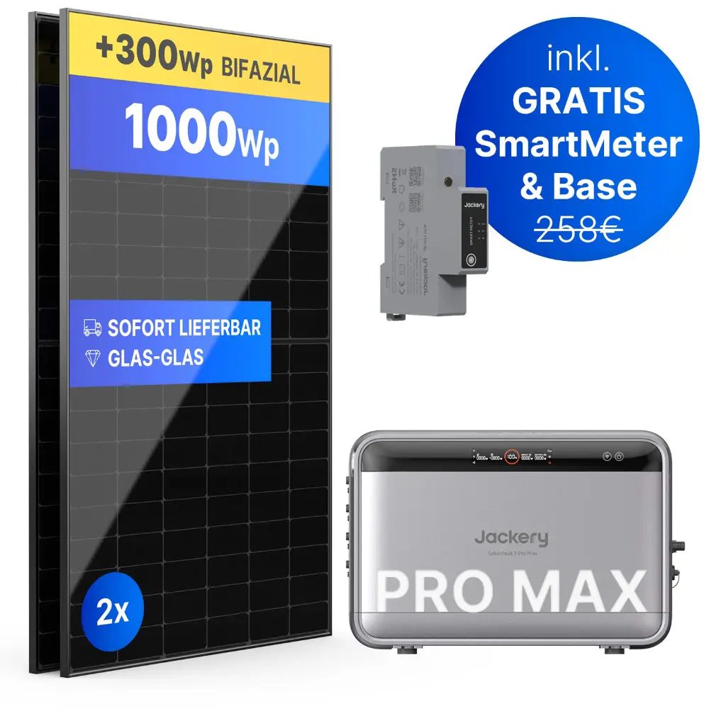 1000Wp Balkonkraftwerk mit Jackery SolarVault 3 Pro Max - 12,5kWh - 2x500Wp 1000Wp Balkonkraftwerk mit Jackery SolarVault 3 Pro Max - 12,5kWh - 2x500Wp