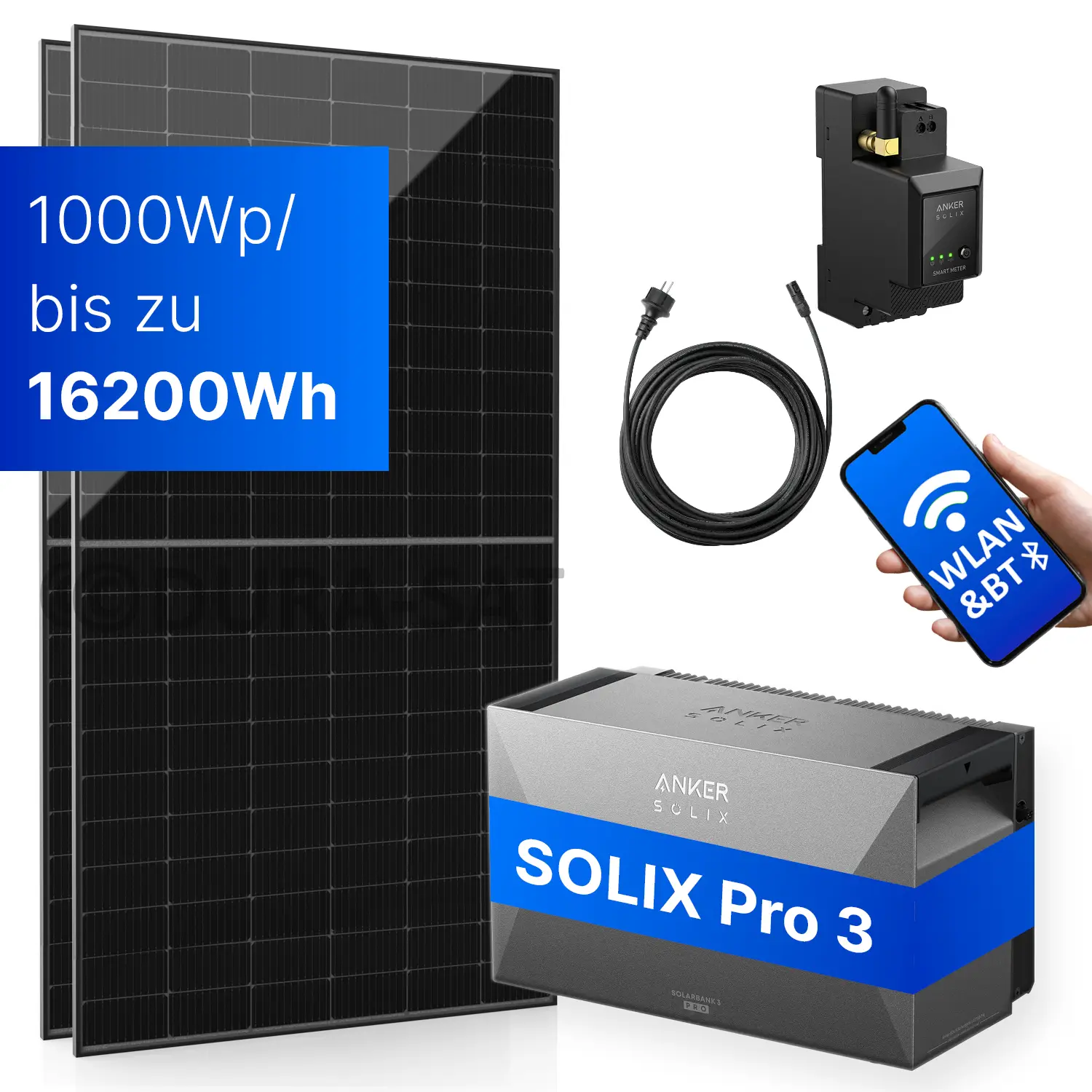1000Wp Balkonkraftwerk mit Anker SOLIX Solarbank 3 E2700 PRO - XWh - 2x500Wp  1000Wp Balkonkraftwerk mit Anker SOLIX Solarbank 3 E2700 PRO - XWh - 2x500Wp