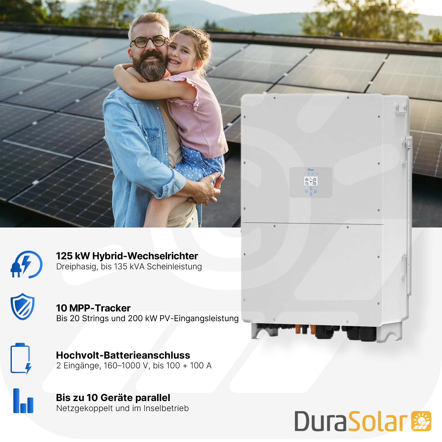 Deye 125kW - SUN-125K-SG02HP3-EU-GM10 - Hybrid-Wechselrichter - Hochspannungsserie