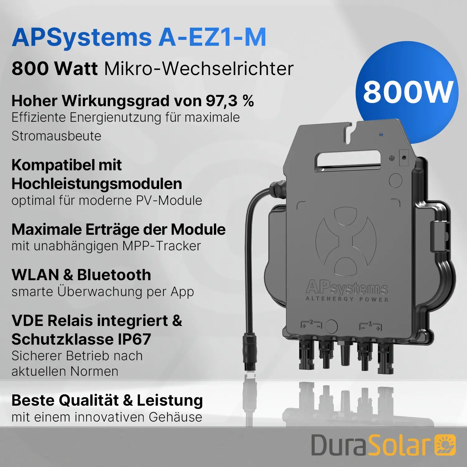 Balkonkraftwerk 800W/1000Wp bifazial mit 10m Anschlusskabel 