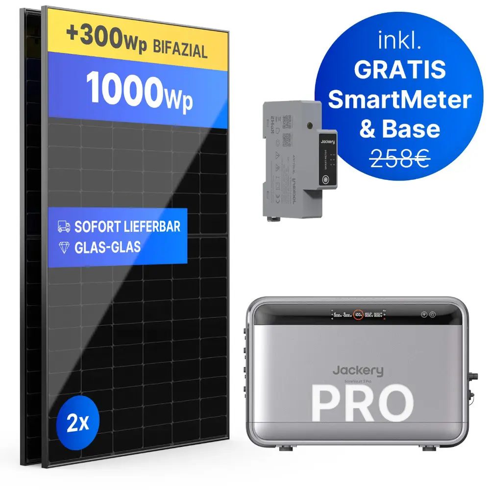 1000Wp Balkonkraftwerk mit Jackery SolarVault 3 Pro - 2,5kWh - 2x500Wp 