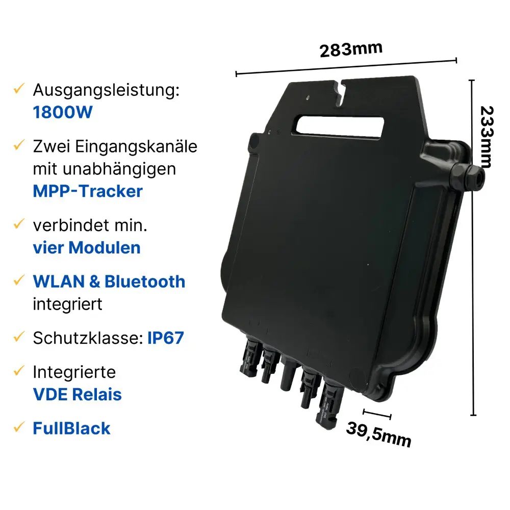 Balkonkraftwerk 1800W/2000Wp bifazial mit 3m Anschlusskabel 