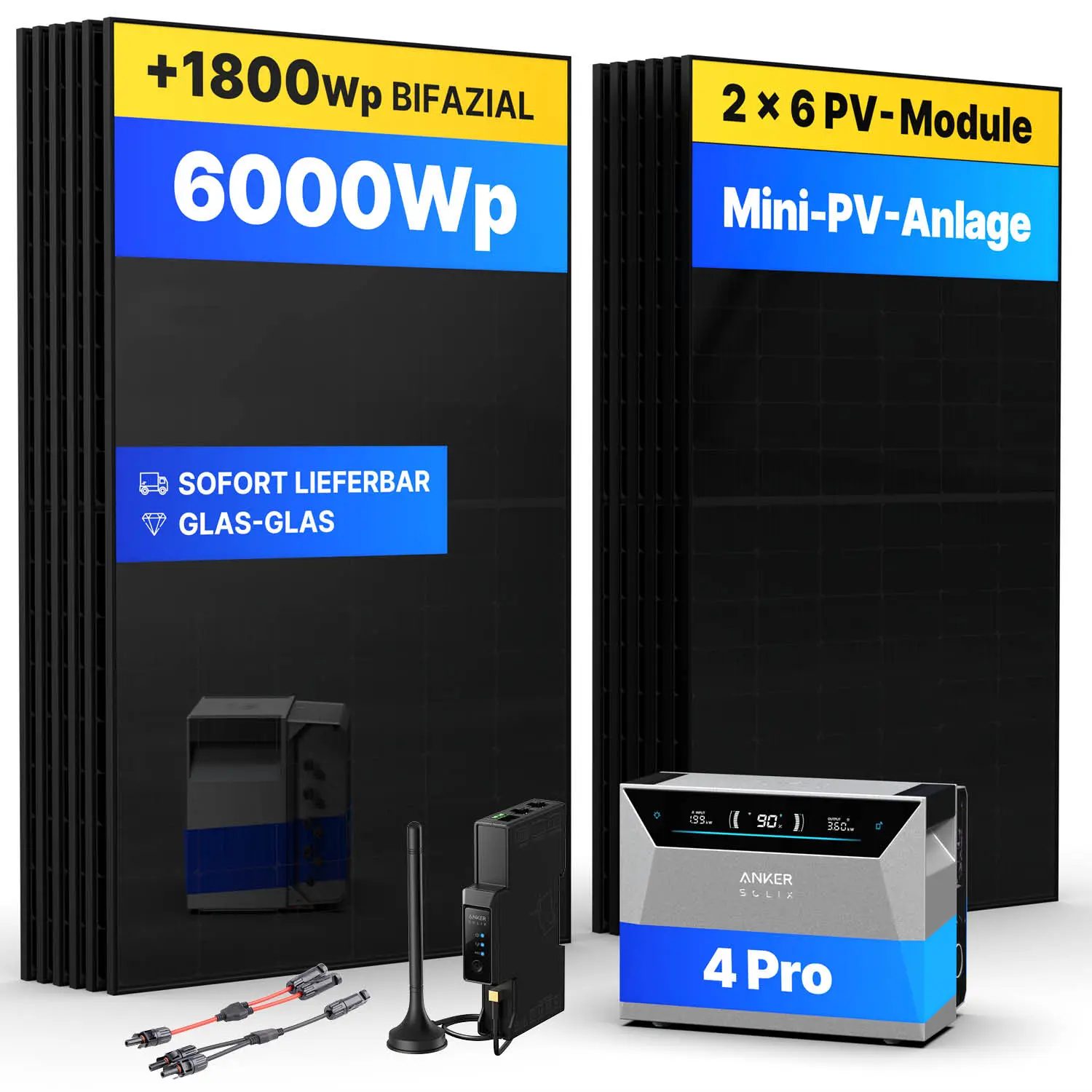 6000Wp Mini-PV-Anlage mit Anker SOLIX Solarbank 4 E5000 Pro - XkWh - 12x500Wp 