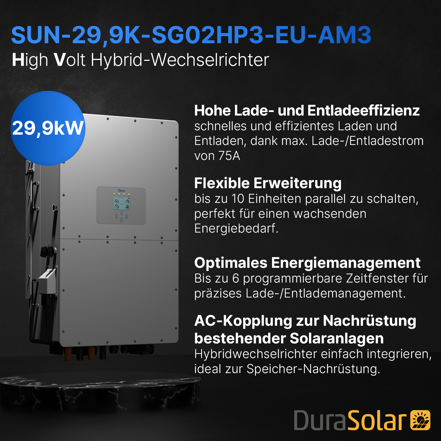 Deye SUN- 29,9kW - SG02HP3-EU-AM3 - Dreiphasig - 2MPPT - Hybrid-Wechselrichter - Hochspannungsserie Deye SUN- 29,9kW - SG02HP3-EU-AM3 - Dreiphasig - 2MPPT - Hybrid-Wechselrichter - Hochspannungsserie