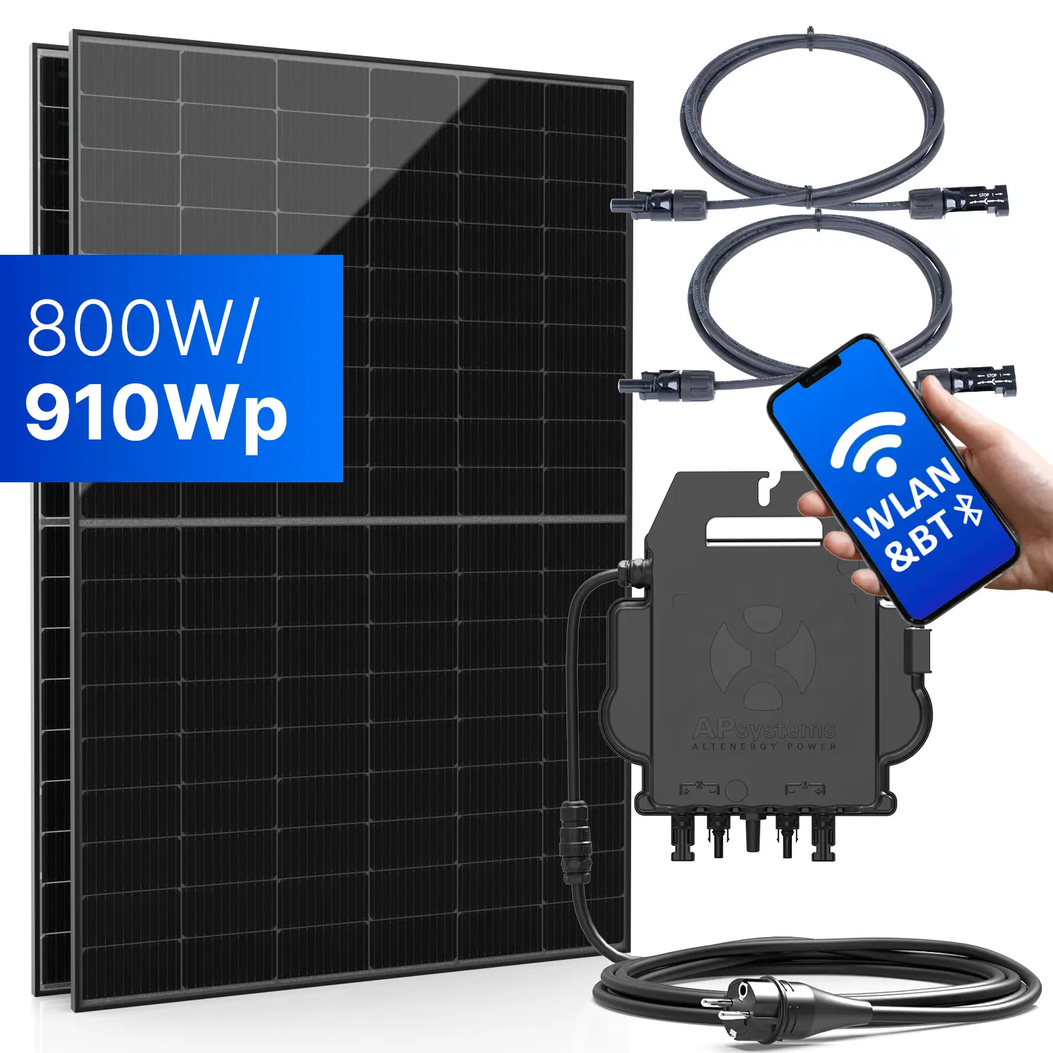 Balkonkraftwerk 800W/910Wp bifazial mit 10m Anschlusskabel Balkonkraftwerk 800W/910Wp bifazial mit 10m Anschlusskabel