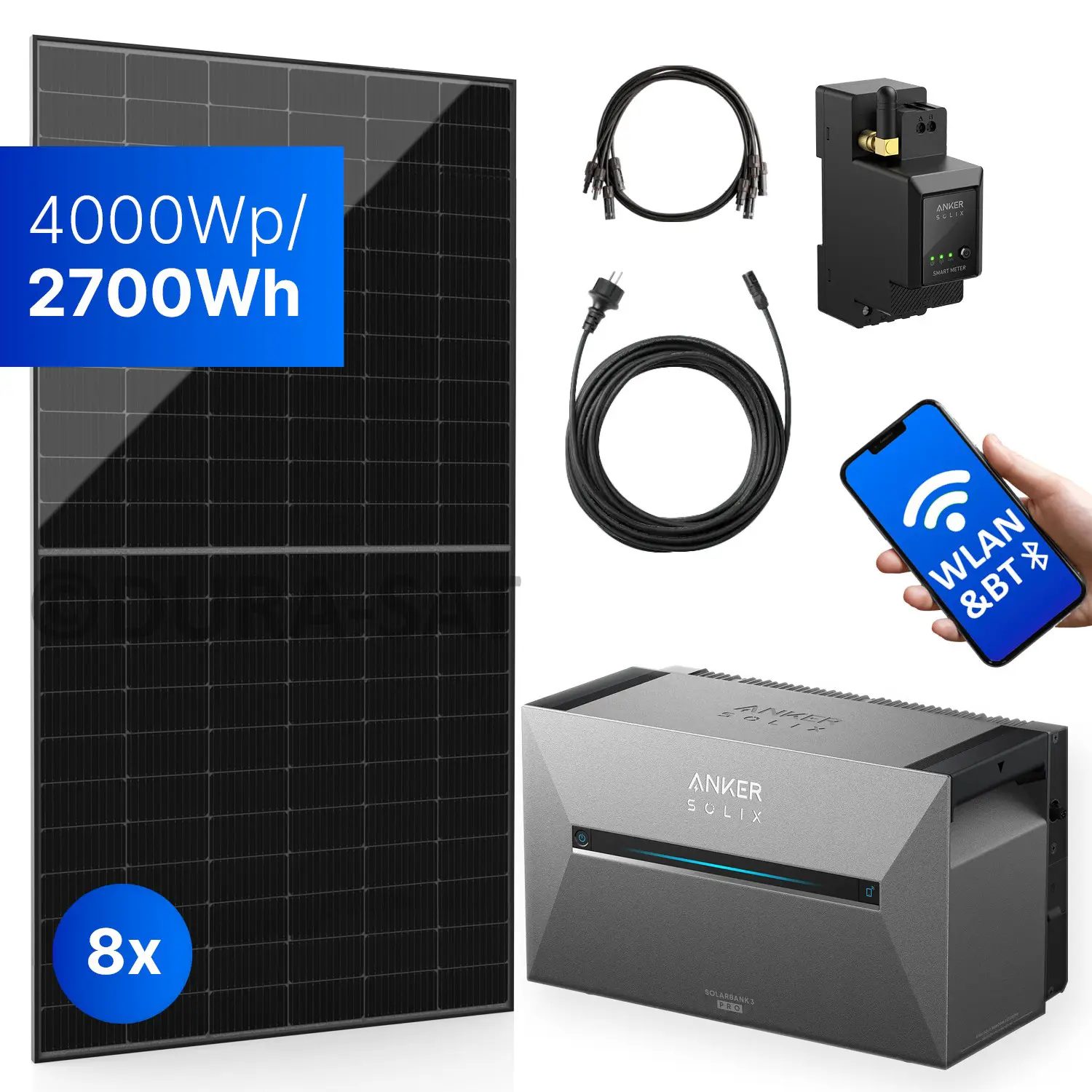 4000Wp Mini-PV-Anlage mit Anker SOLIX Solarbank 3 E2700 PRO - 2,7kWh - 8x500Wp 