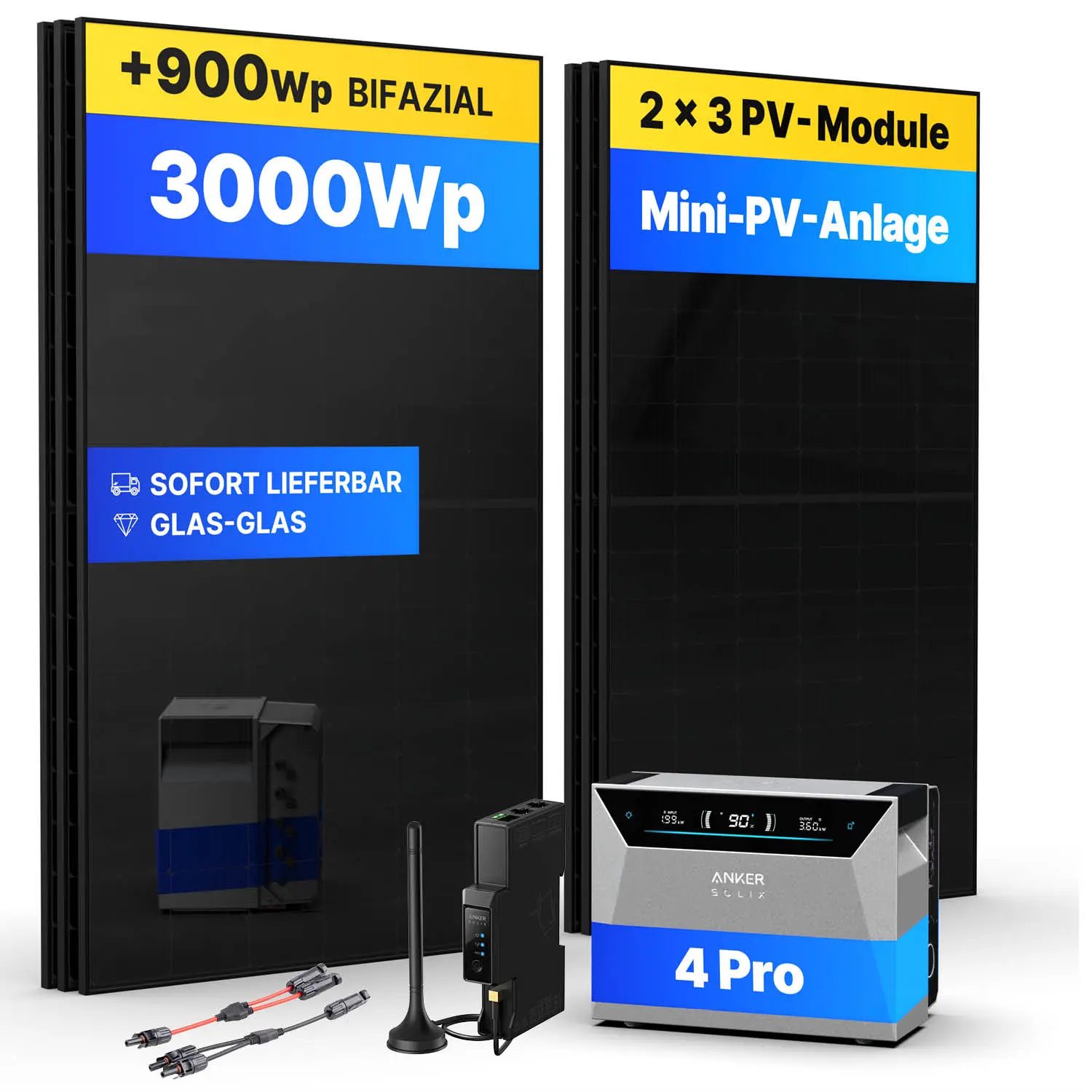 3000Wp Balkonkraftwerk mit Anker SOLIX Solarbank 4 E5000 Pro - 5kWh - 6x500Wp 3000Wp Balkonkraftwerk mit Anker SOLIX Solarbank 4 E5000 Pro - 5kWh - 6x500Wp