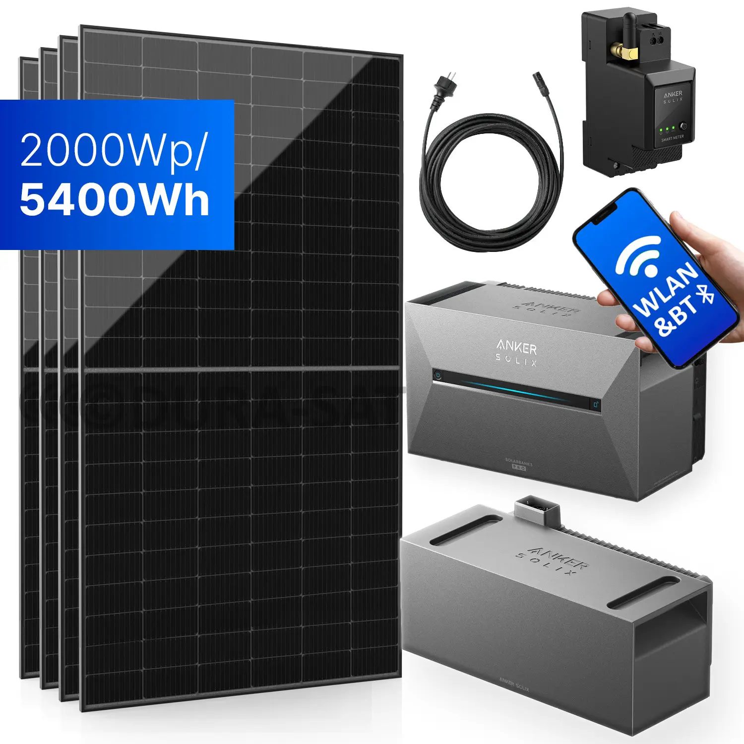 2000Wp Balkonkraftwerk mit Anker SOLIX Solarbank 3 E2700 PRO - 5400Wh - 4x500Wp 2000Wp Balkonkraftwerk mit Anker SOLIX Solarbank 3 E2700 PRO - 5400Wh - 4x500Wp