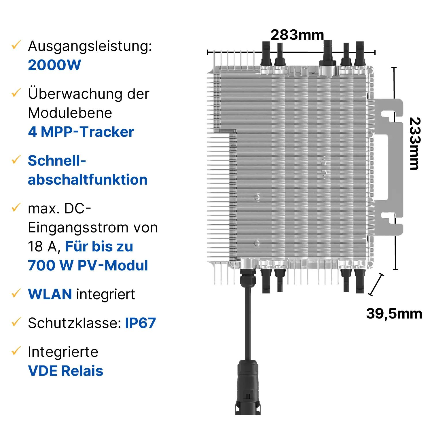 Balkonkraftwerk 2000W/2000Wp bifazial mit 10m Anschlusskabel Balkonkraftwerk 2000W/2000Wp bifazial mit 10m Anschlusskabel