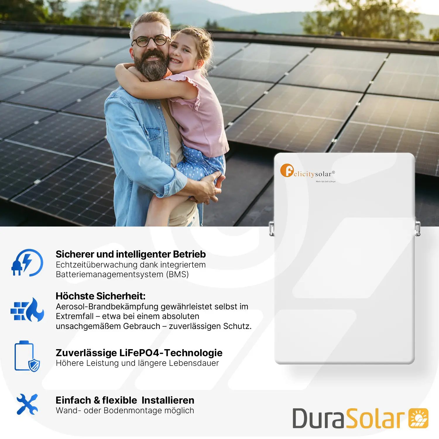 Felicity 5,12kWh PV-Speicher - LUX-E-48100LG04 - (LPBA48100-OL) - Erweiterbare 48/51,2V LiFePO4 Batterie für Solaranlagen