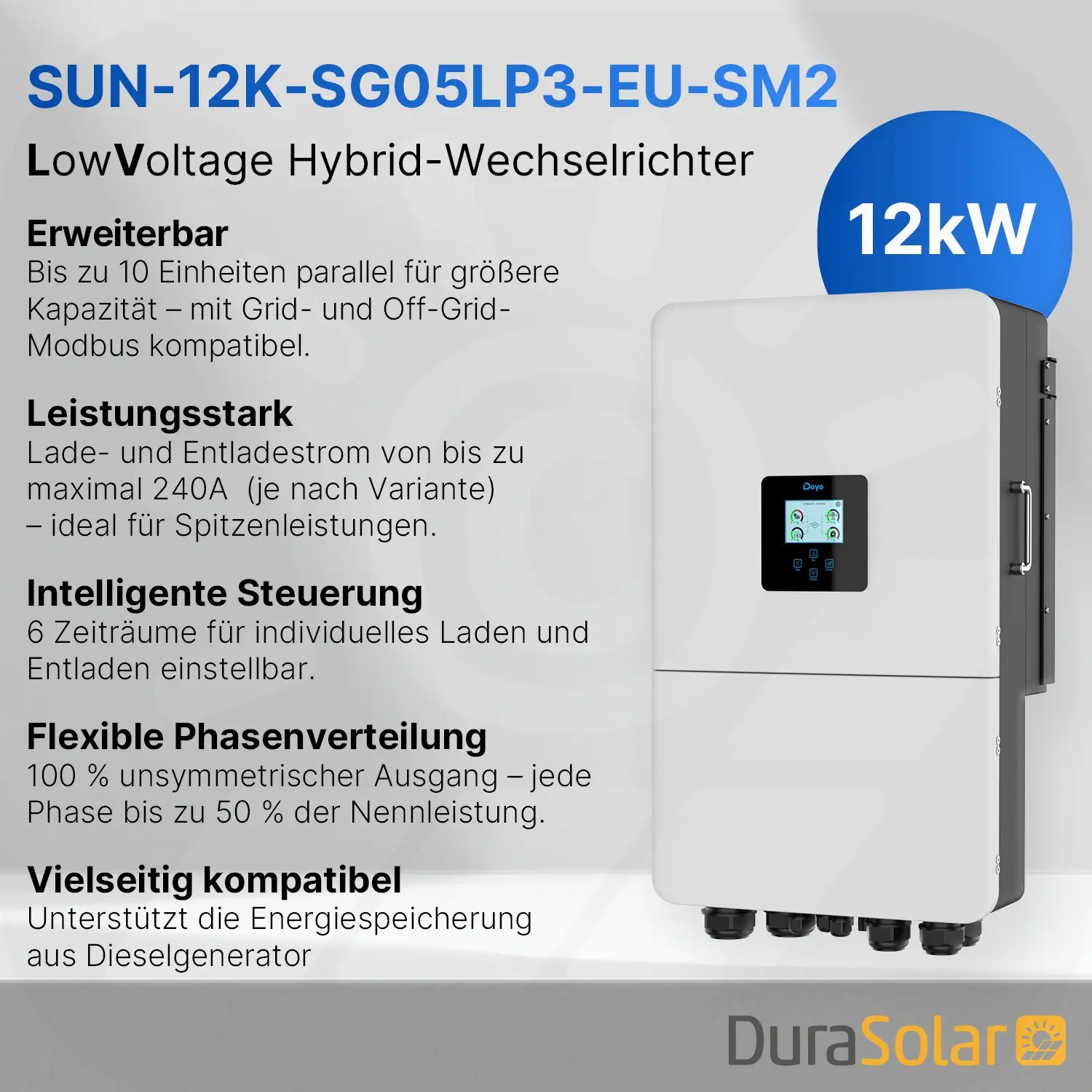 Deye Hybrid Wechselrichter | 12kW | LowVoltage | SUN-12K-SG05LP3-EU-SM2 | dreiphasig 
