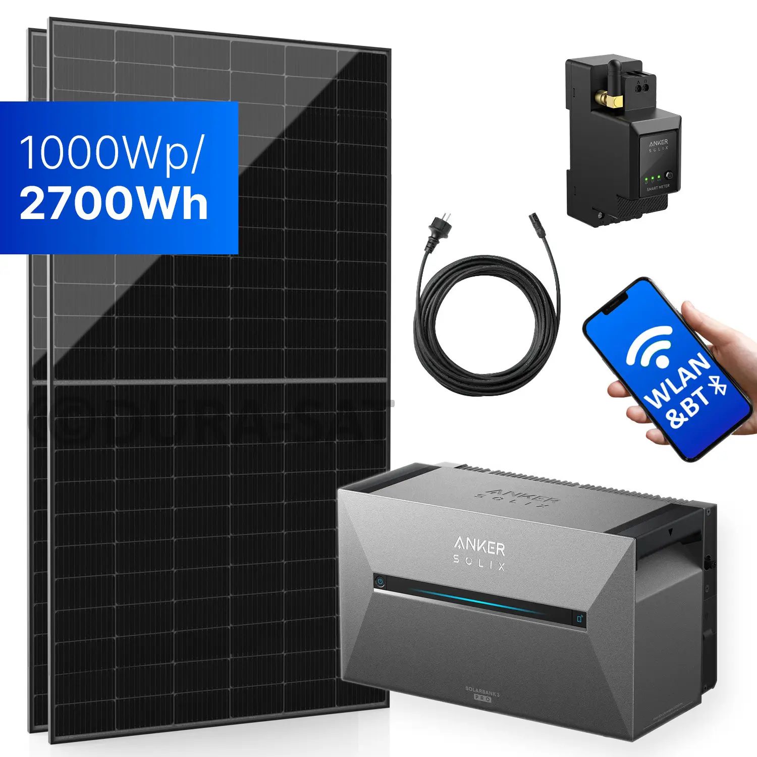 1000Wp Balkonkraftwerk mit Anker SOLIX Solarbank 3 E2700 PRO - 2700Wh - 2x500Wp 1000Wp Balkonkraftwerk mit Anker SOLIX Solarbank 3 E2700 PRO - 2700Wh - 2x500Wp