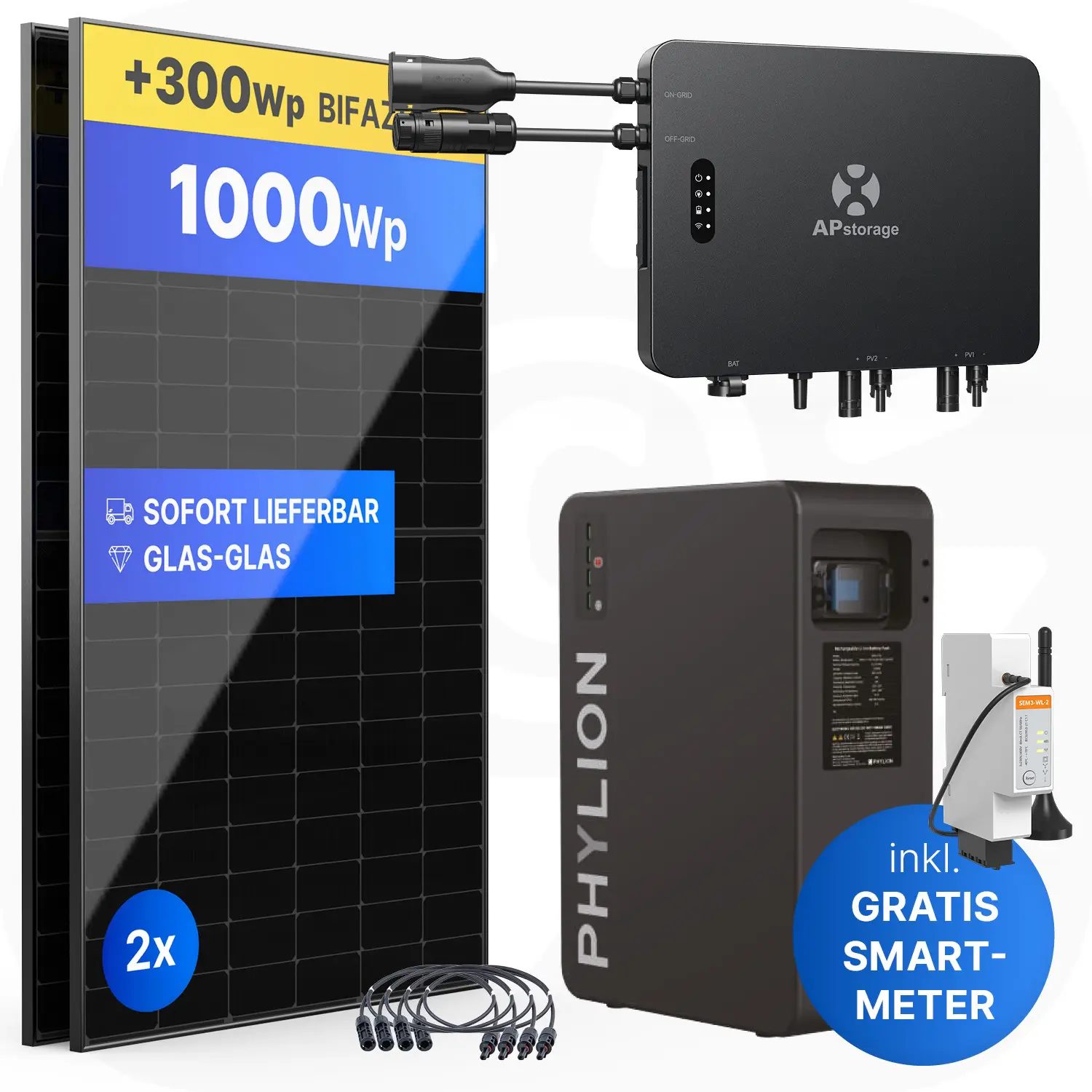 APsystems EZHI 1000Wp/2,76kWh - Balkonkraftwerk Speicher-Set | Phylion LiFePO4 Batteriespeicher & Jolywood 500Wp Module