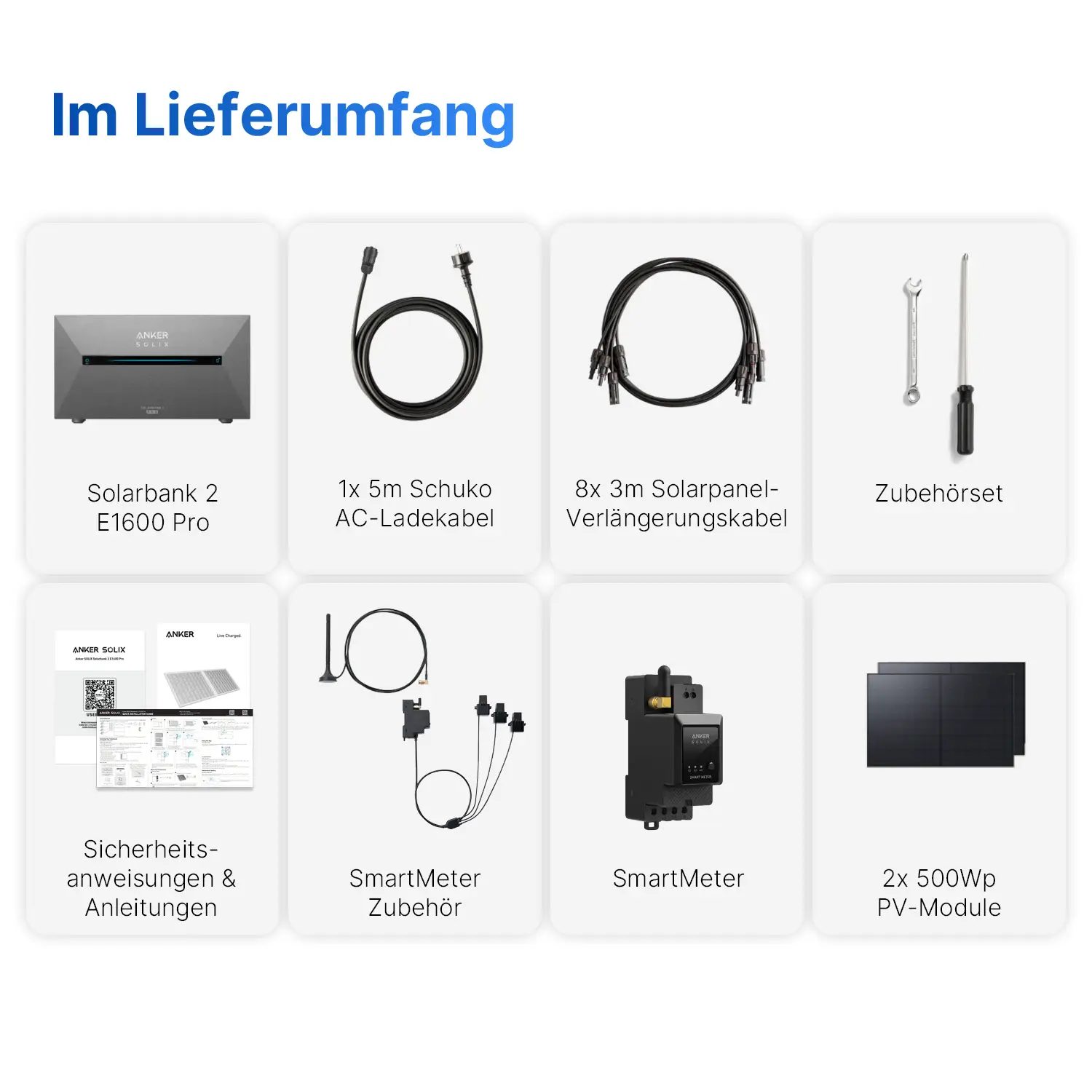 1000Wp Balkonkraftwerk mit Anker SOLIX Solarbank 2 E1600 PRO - 1,6kWh - 2x500Wp