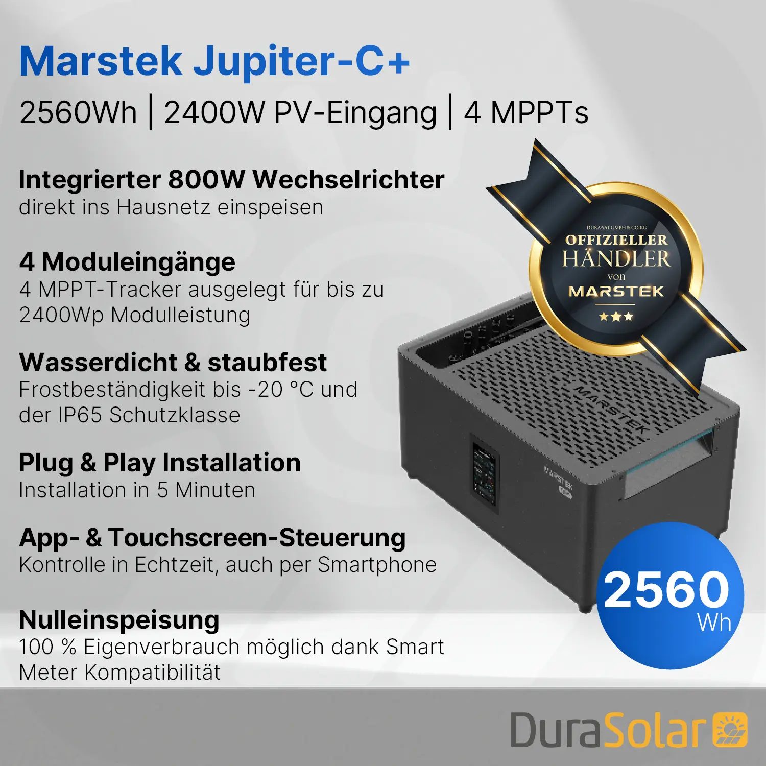 Balkonkraftwerk mit Marstek Jupiter C+ - 1000Wp/2560Wh - Mini-PV-Anlage 