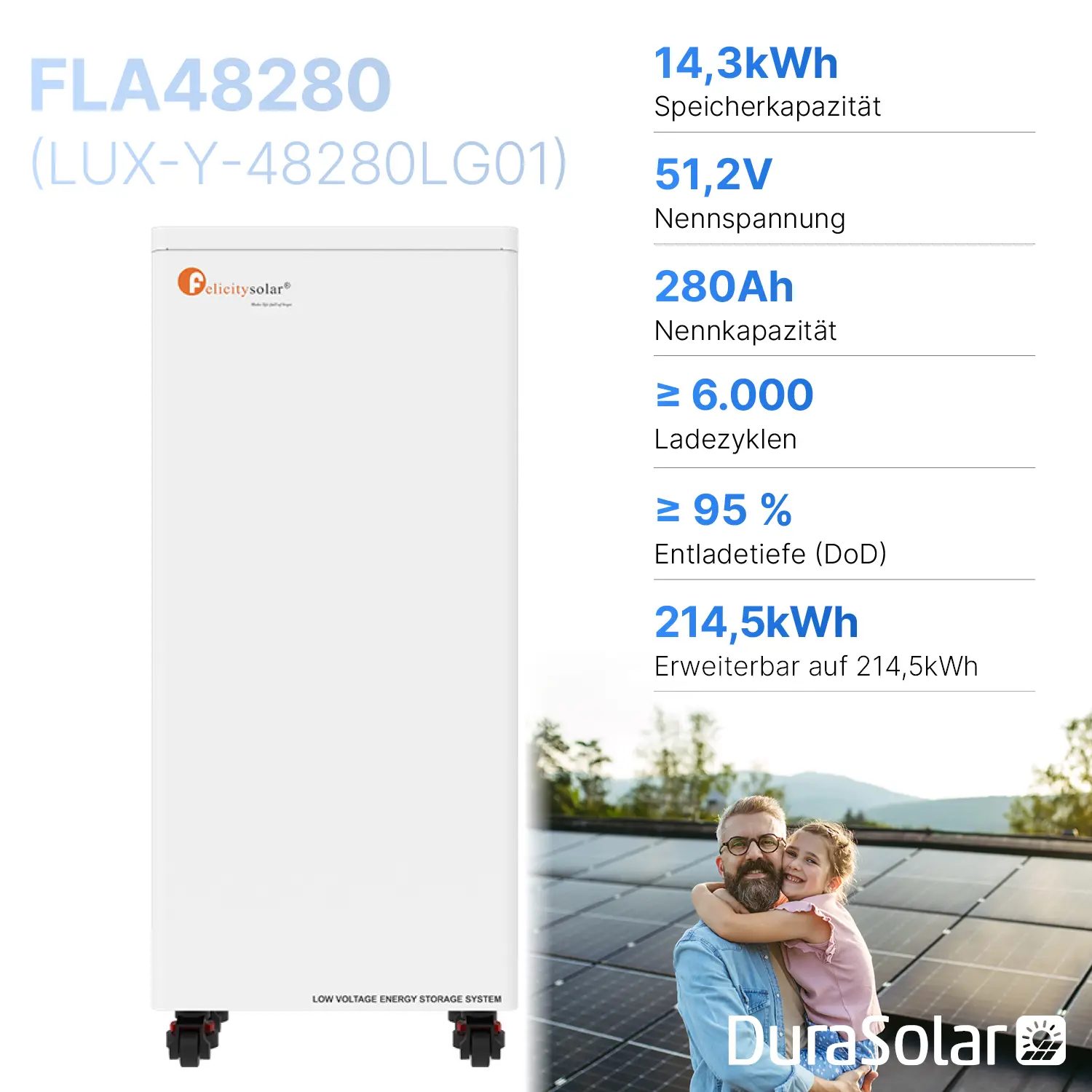 Felicity 14,3kWh Batteriespeicher | FLA48280-EU | Niedervolt | LiFePO4 Lithium-Ion Battery | 51,2V | 280Ah Felicity 14,3kWh Batteriespeicher | FLA48280-EU | Niedervolt | LiFePO4 Lithium-Ion Battery | 51,2V | 280Ah