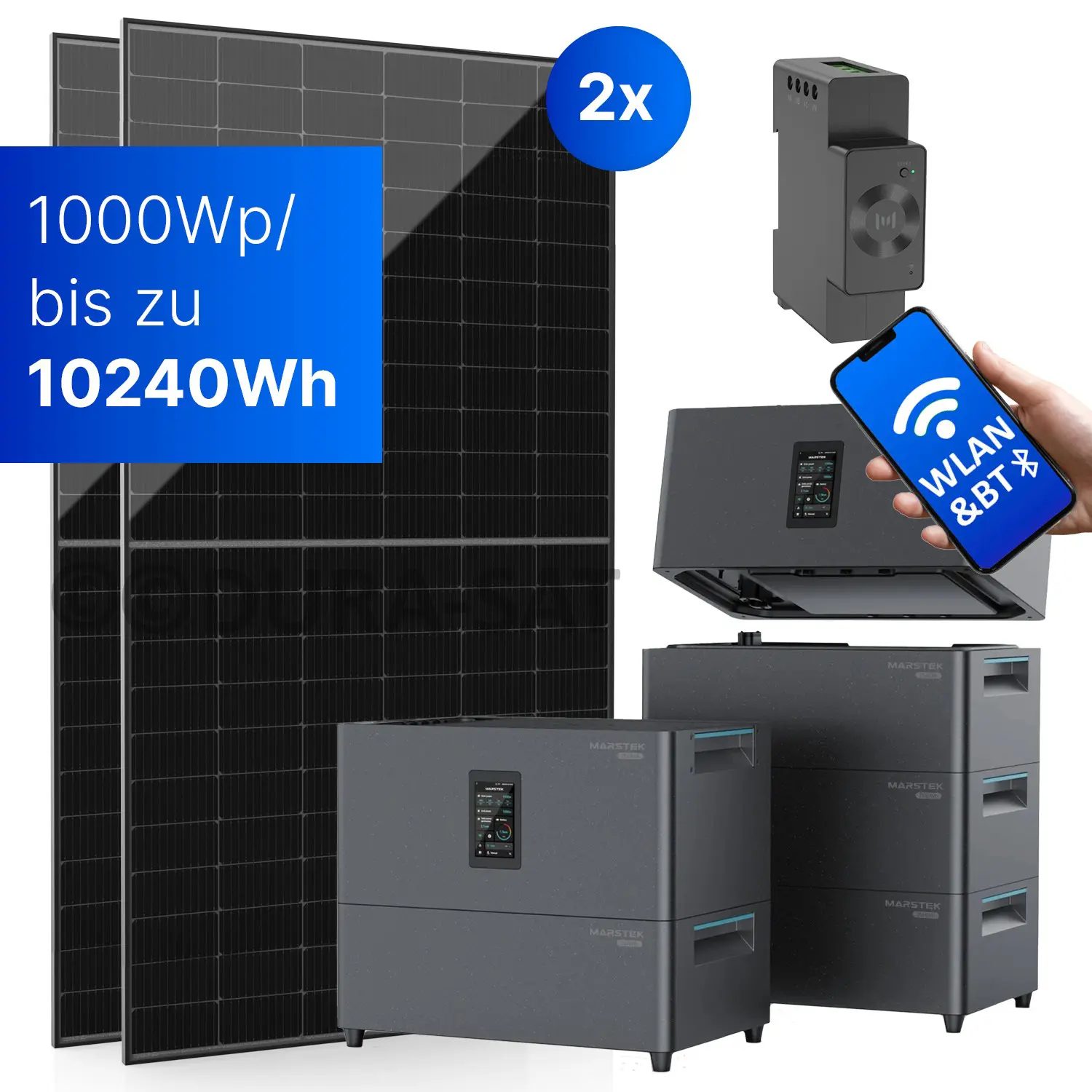 Balkonkraftwerk mit Marstek Jupiter C+ - 1000Wp/2560Wh - Mini-PV-Anlage Balkonkraftwerk mit Marstek Jupiter C+ - 1000Wp/2560Wh - Mini-PV-Anlage