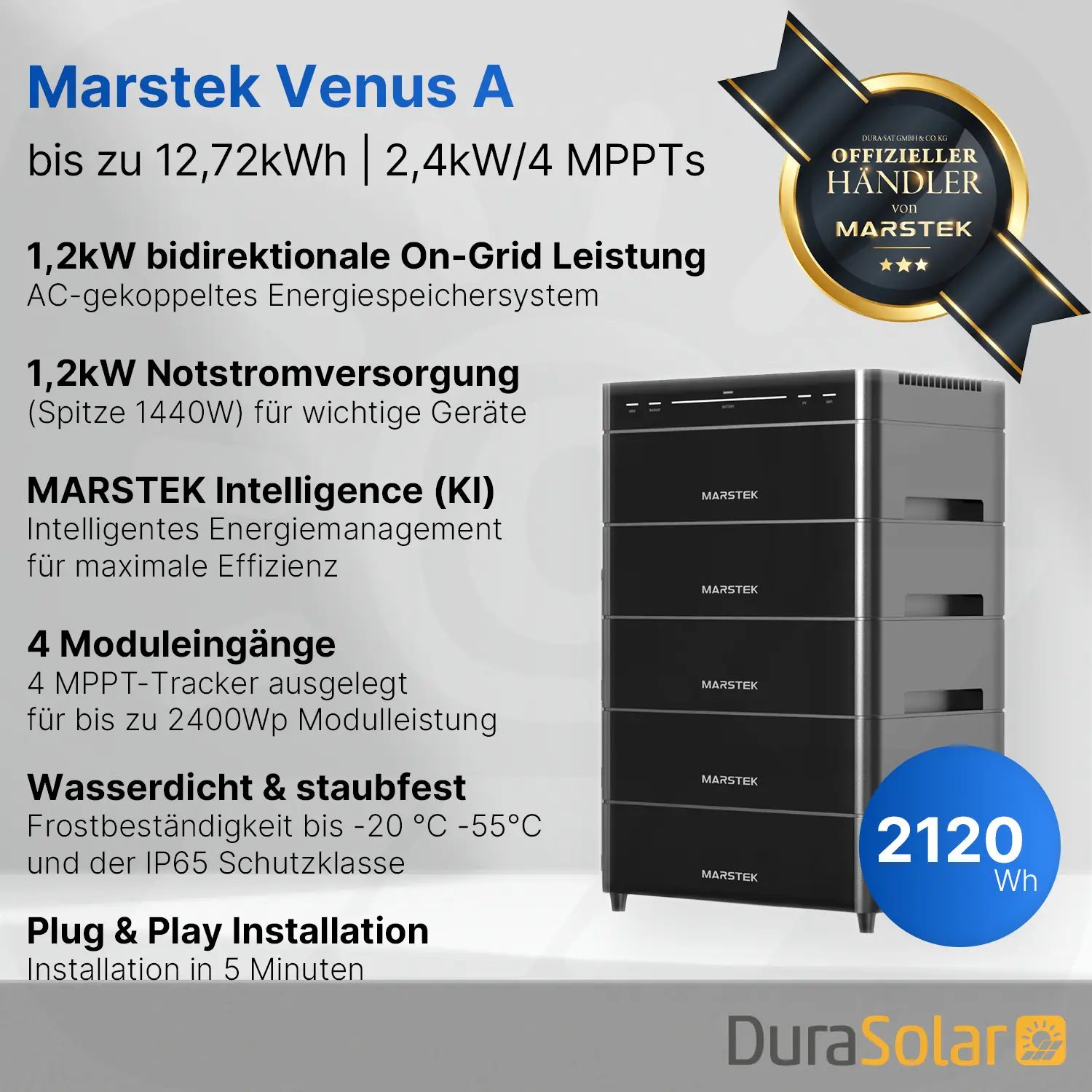 Marstek Venus A - Basismodul | Intelligentes All-in-One-Energiesystem | bis max. 12,72 kWh erweiterbar | LiFePO4, über 6000 Zyklen, Plug & Play Marstek Venus A - Basismodul | Intelligentes All-in-One-Energiesystem | bis max. 12,72 kWh erweiterbar | LiFePO4, über 6000 Zyklen, Plug & Play