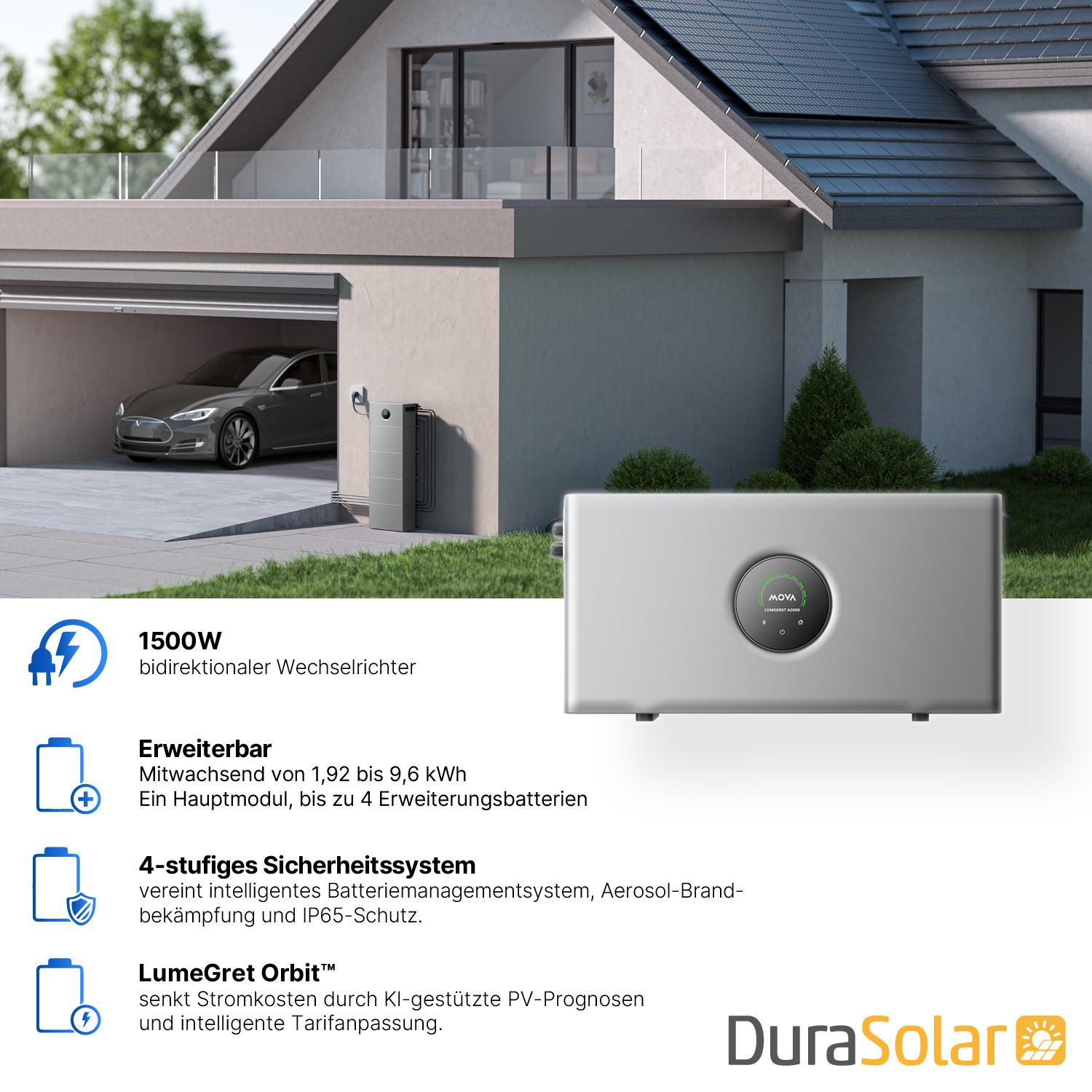 MOVA LumeGret A2000 Solarspeicher, 1,92 bis 9,6 kWh, Plug & Play 