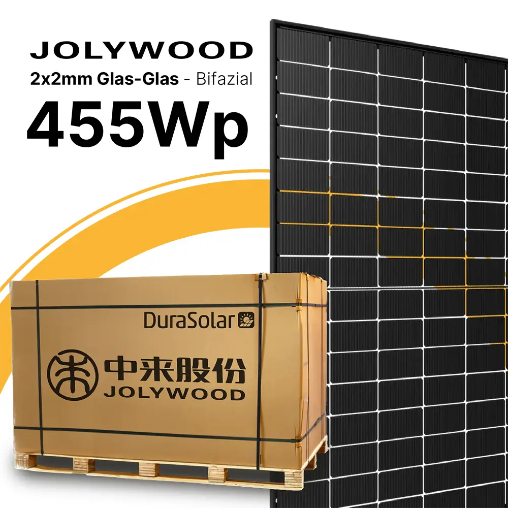 Jolywood 455W Bifazial 2x2mm Glas-Glas Modul JW-HD96N 455W - Palettenpreis (37 Stk.) - PV Solar Panel 