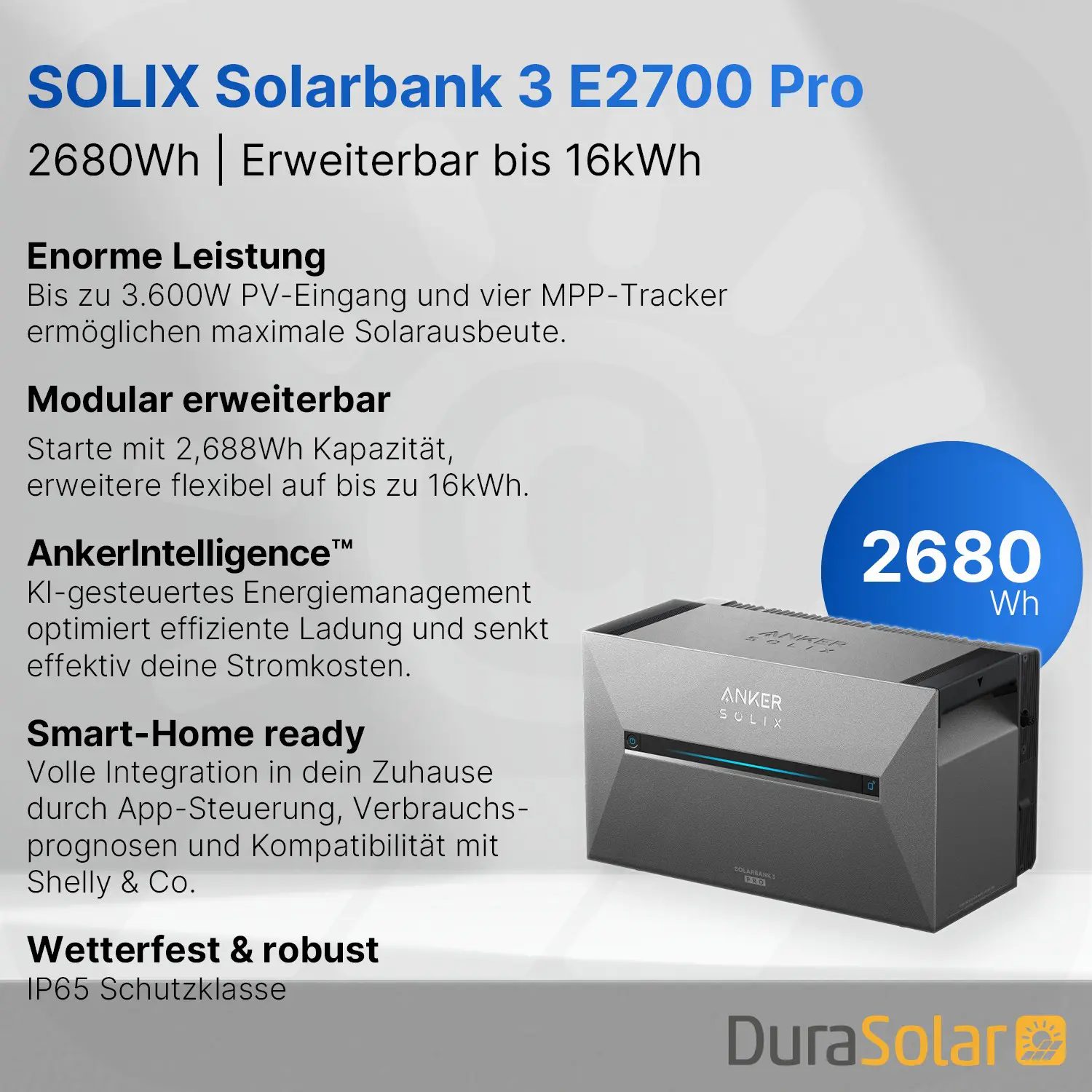 1880Wp Balkonkraftwerk mit Anker SOLIX Solarbank 3 E2700 PRO - 2700Wh - 4x470Wp 1880Wp Balkonkraftwerk mit Anker SOLIX Solarbank 3 E2700 PRO - 2700Wh - 4x470Wp
