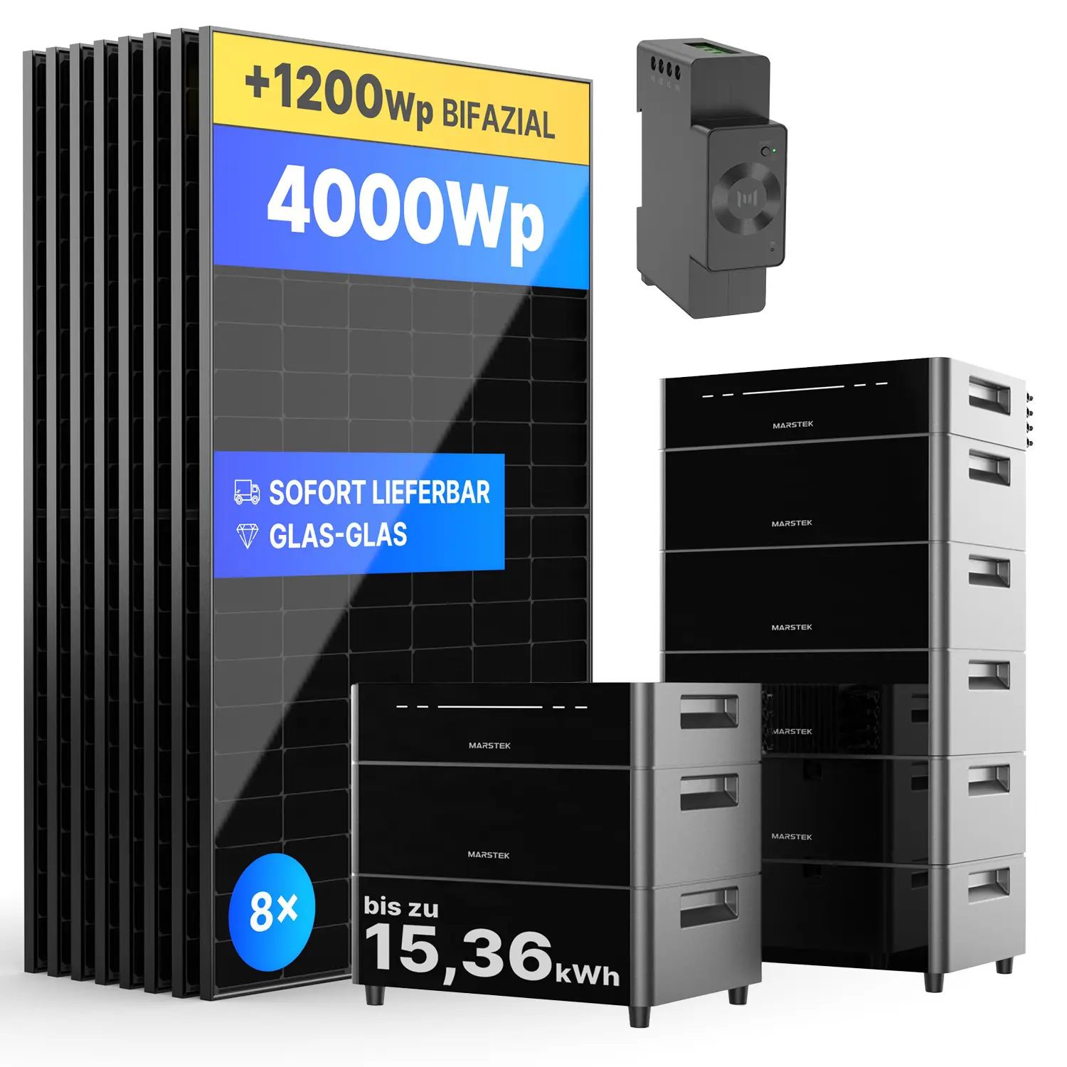 Mini-PV-Anlage mit Marstek Venus D - 4000Wp/bis zu 15360Wh - Mini-PV-Anlage (Der SmartMeter ist Aufgrund eines Produktupdates erst im August lieferbar)
