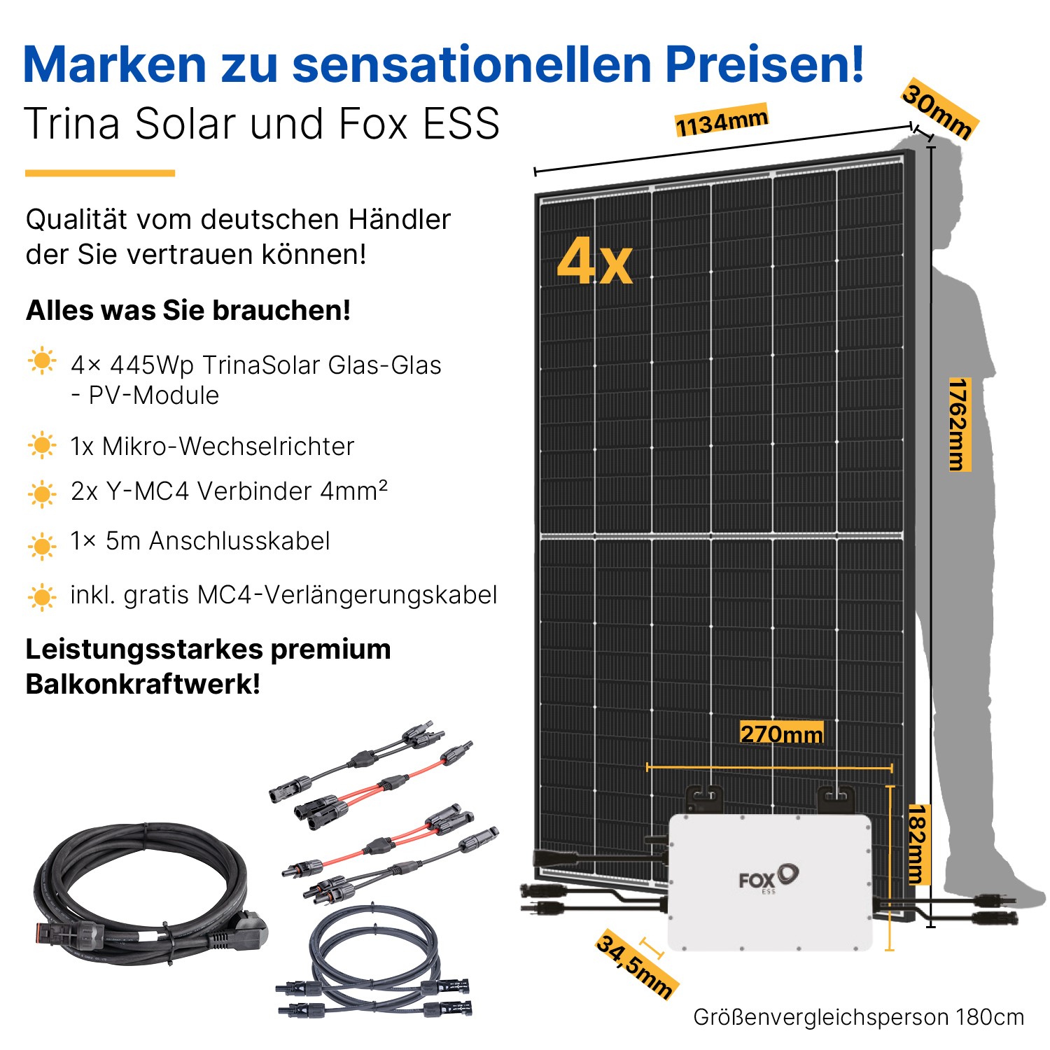 Balkonkraftwerk 800W/1780Wp + 5m Kabel - Mini-PV-Anlage