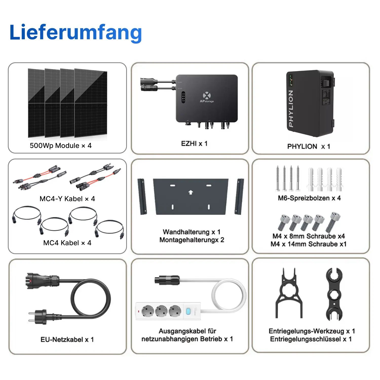 APsystems EZHI 2000Wp/2,76kWh - Balkonkraftwerk Speicher-Set | Phylion LiFePO4 Batteriespeicher & Jolywood 500Wp Module