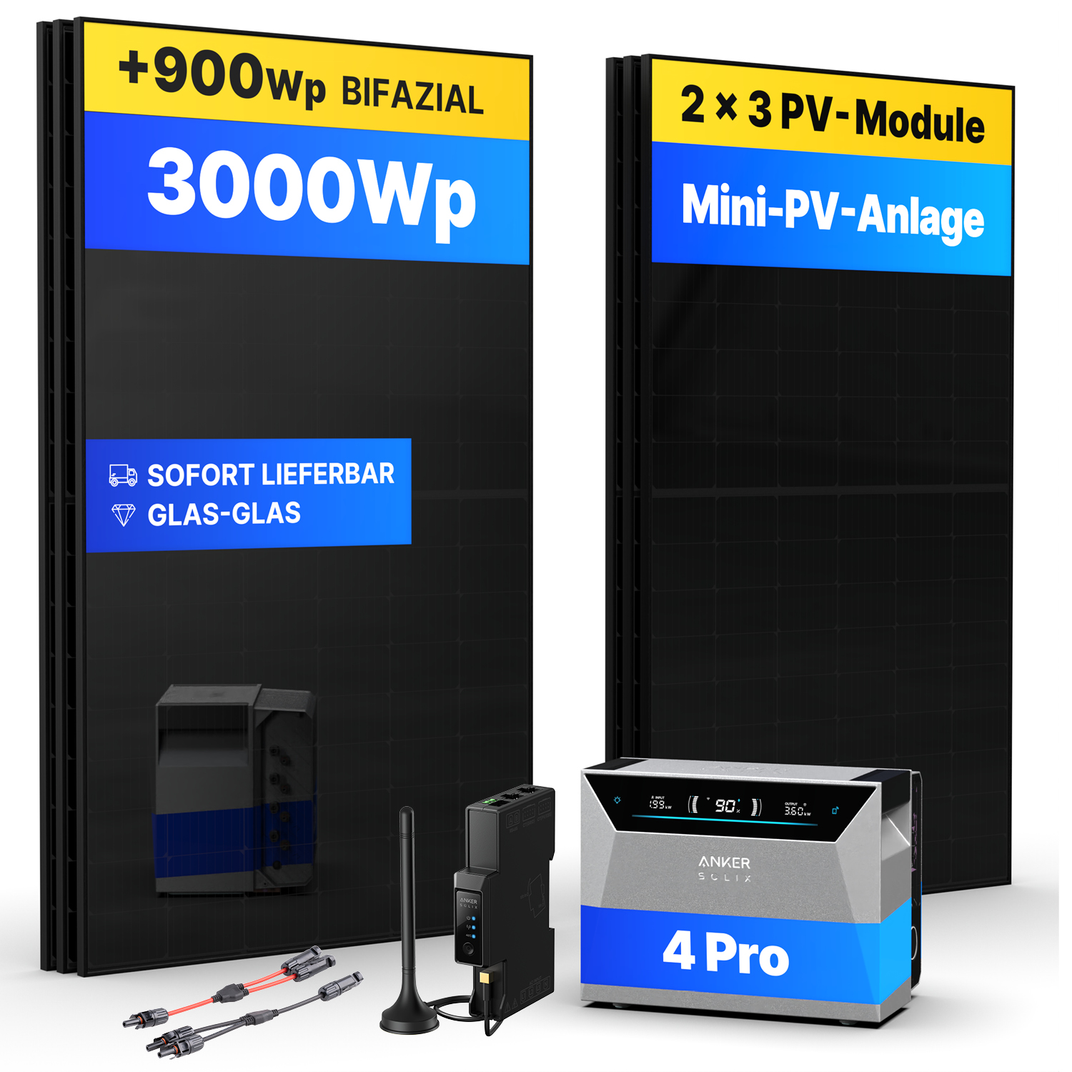 3000Wp Mini-PV-Anlage mit Anker SOLIX Solarbank 4 E5000 Pro - 30kWh - 6x500Wp 3000Wp Mini-PV-Anlage mit Anker SOLIX Solarbank 4 E5000 Pro - 30kWh - 6x500Wp