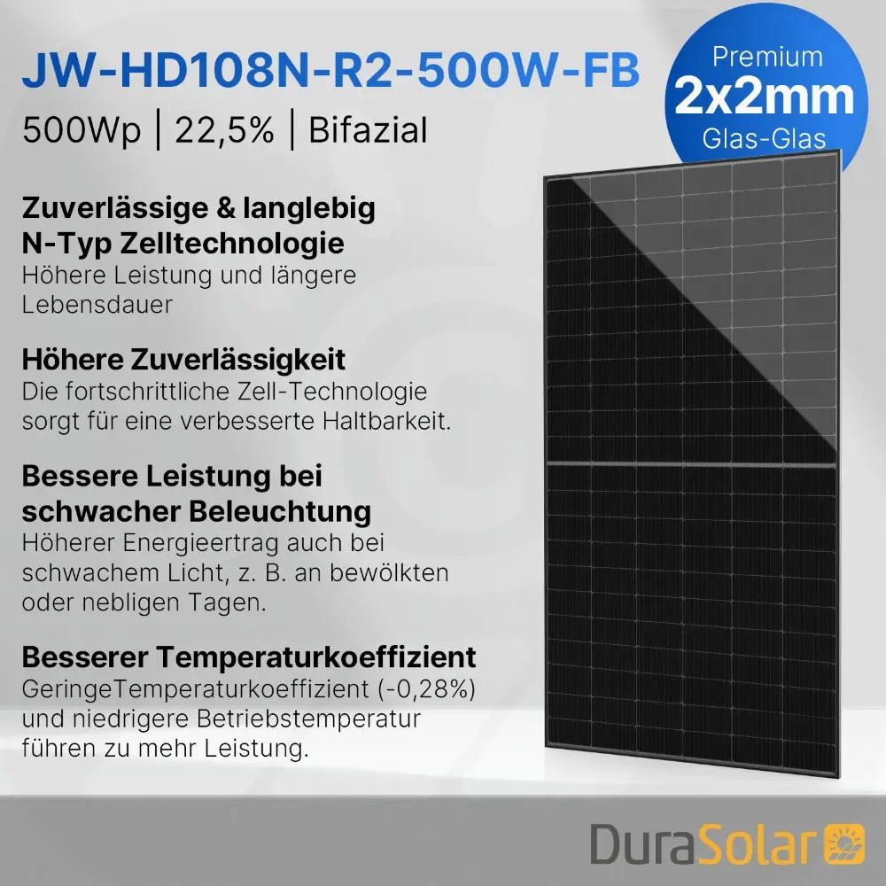 Balkonkraftwerk 1800W/2000Wp bifazial mit 3m Anschlusskabel 