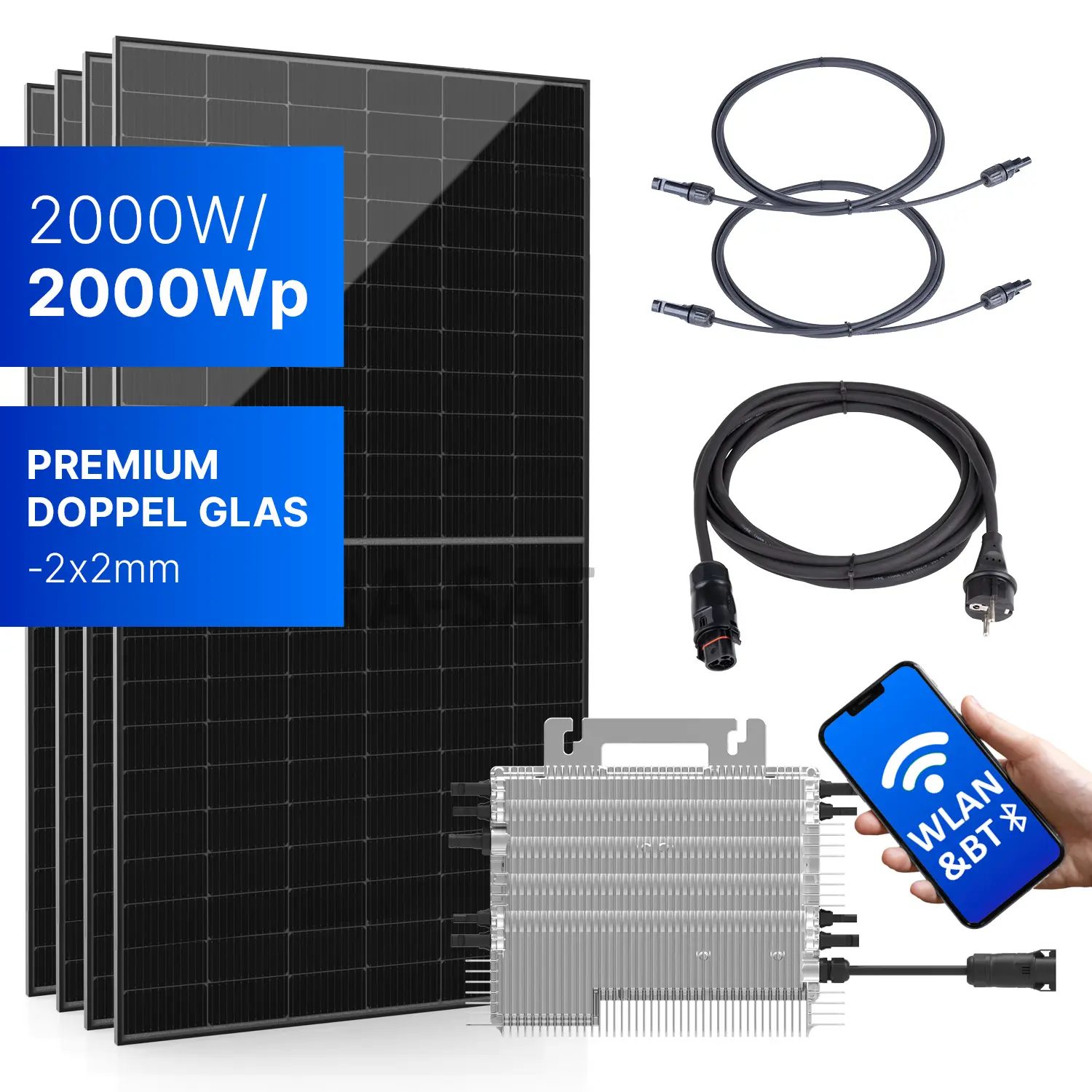 Balkonkraftwerk 2000W/2000Wp bifazial mit 10m Anschlusskabel Balkonkraftwerk 2000W/2000Wp bifazial mit 10m Anschlusskabel
