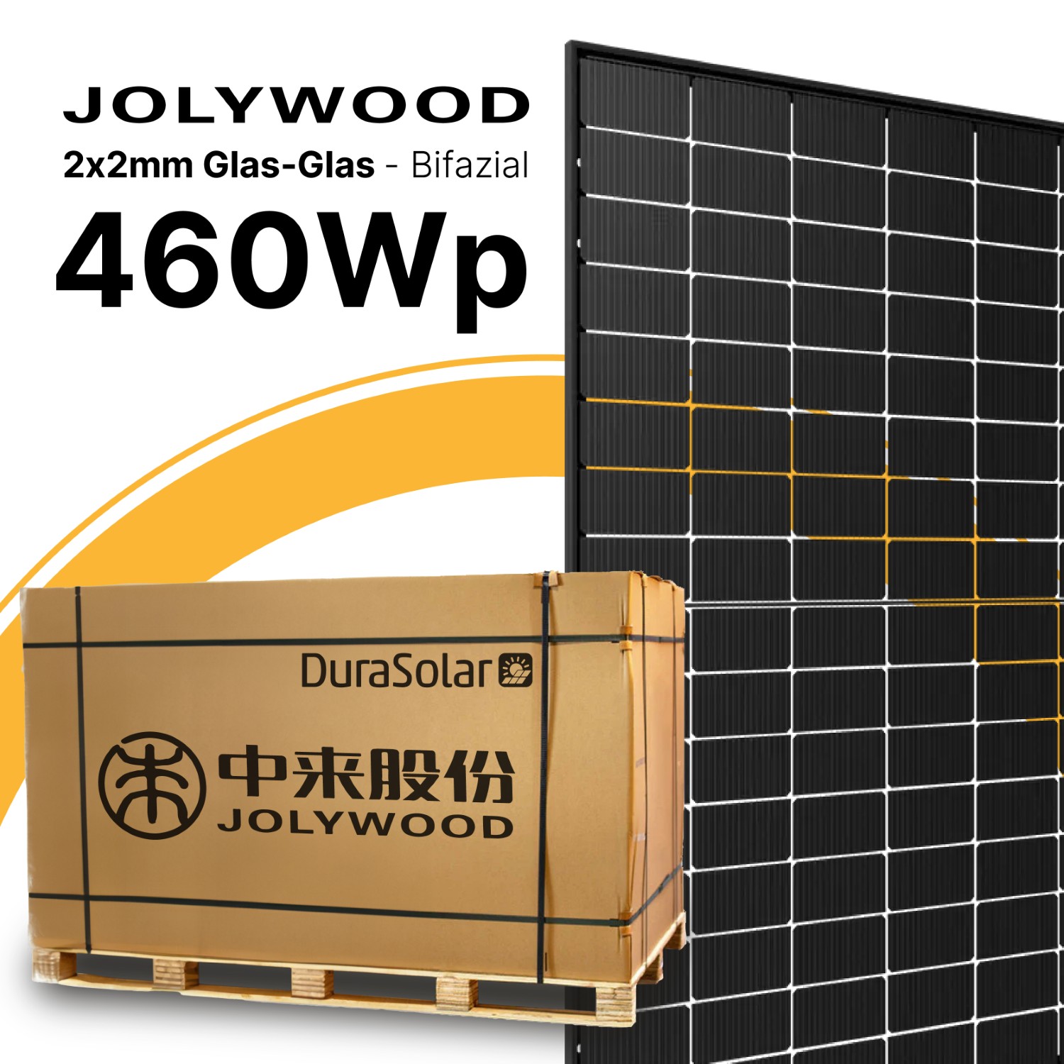 Jolywood 460W Bifazial 2x2mm Glas-Glas Modul JW-HD96N 460W - Palettenpreis (37 Stk.) - PV Solar Panel Jolywood 460W Bifazial 2x2mm Glas-Glas Modul JW-HD96N 460W - Palettenpreis (37 Stk.) - PV Solar Panel