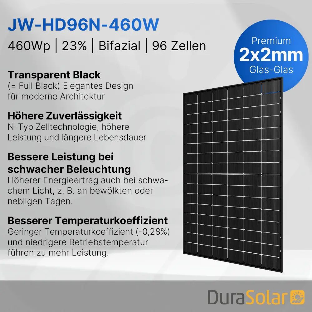 Jolywood 460W Full Black PV-Modul – (Bifazial | Glas-Glas) – JW-HD96N-R2 – Palettenpreis (37 Stk.) – Solar Panel Jolywood 460W Full Black PV-Modul – (Bifazial | Glas-Glas) – JW-HD96N-R2 – Palettenpreis (37 Stk.) – Solar Panel