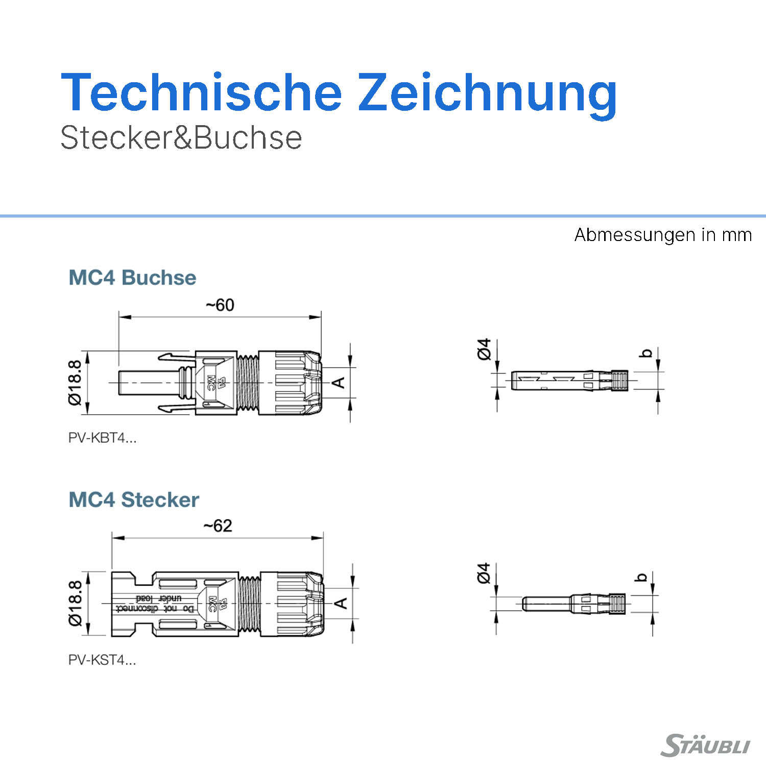 Stäubli MC4 Buchse 4-6mm² - PV-Stecker Stäubli MC4 Buchse 4-6mm² - PV-Stecker