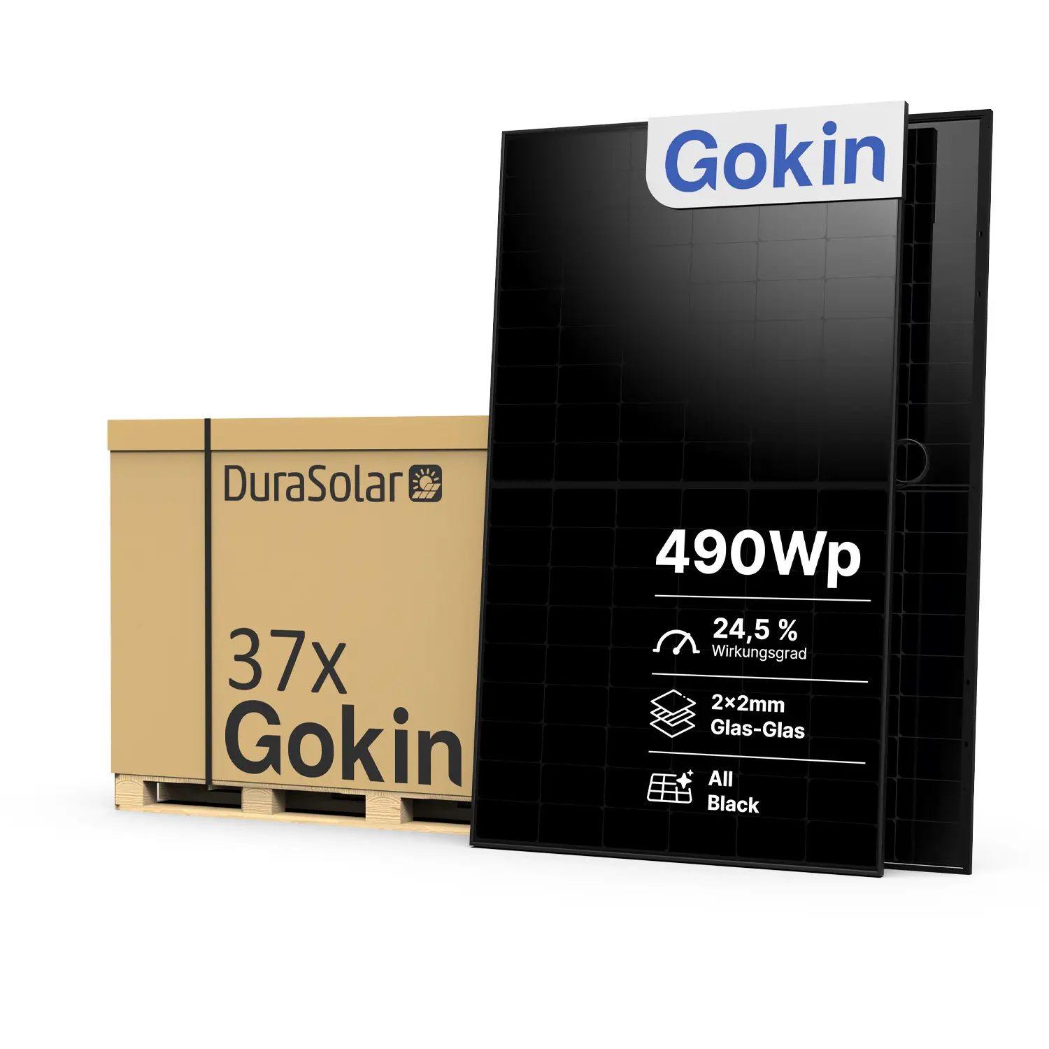 Gokin GK-3-54HGDb 490W | Back Contact Full Black PV-Modul | Glas-Glas Bifazial Solarmodul | Palettenpreis (37 Stk.)
