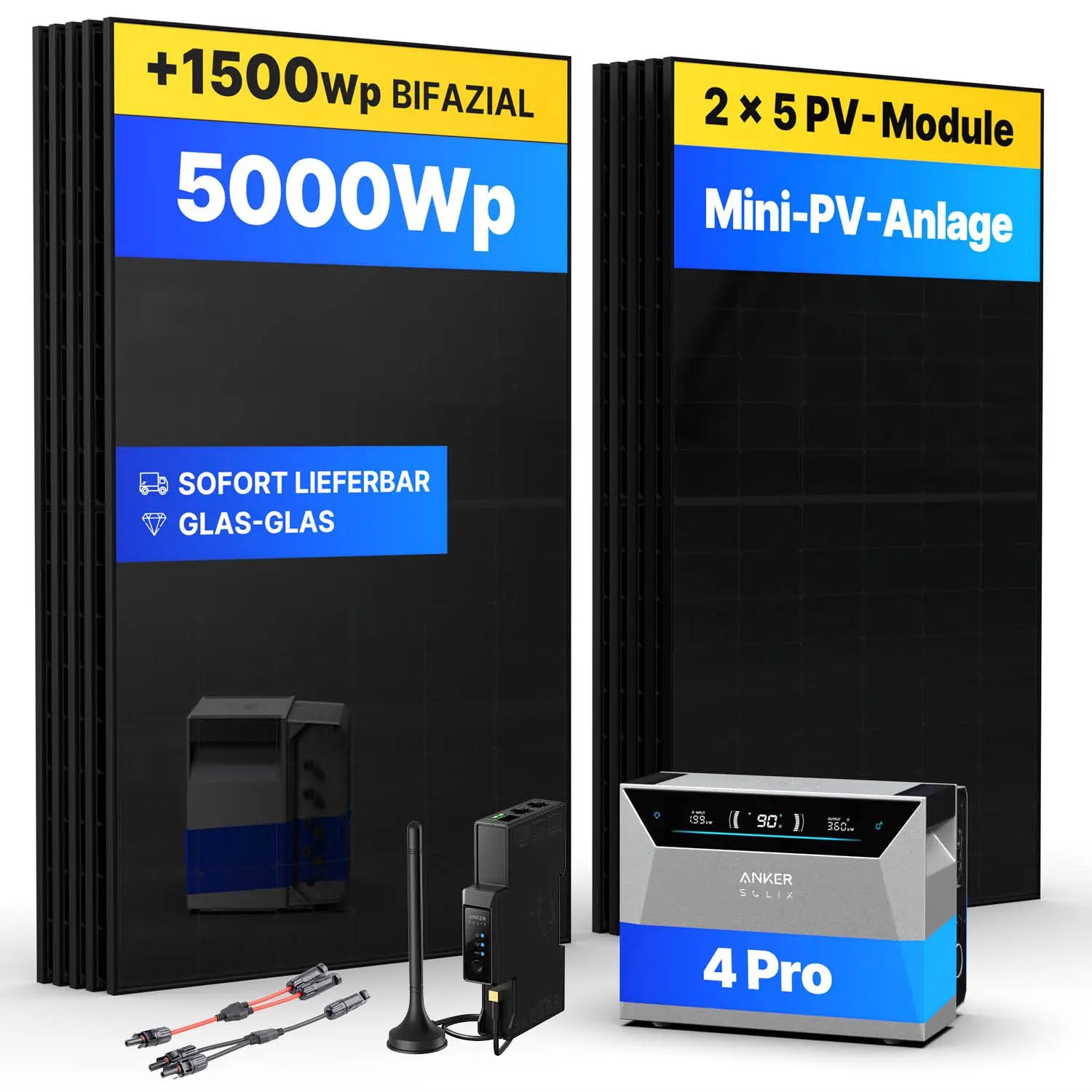 5000Wp Mini-PV-Anlage mit Anker SOLIX Solarbank 4 E5000 Pro - XkWh - 10x500Wp 