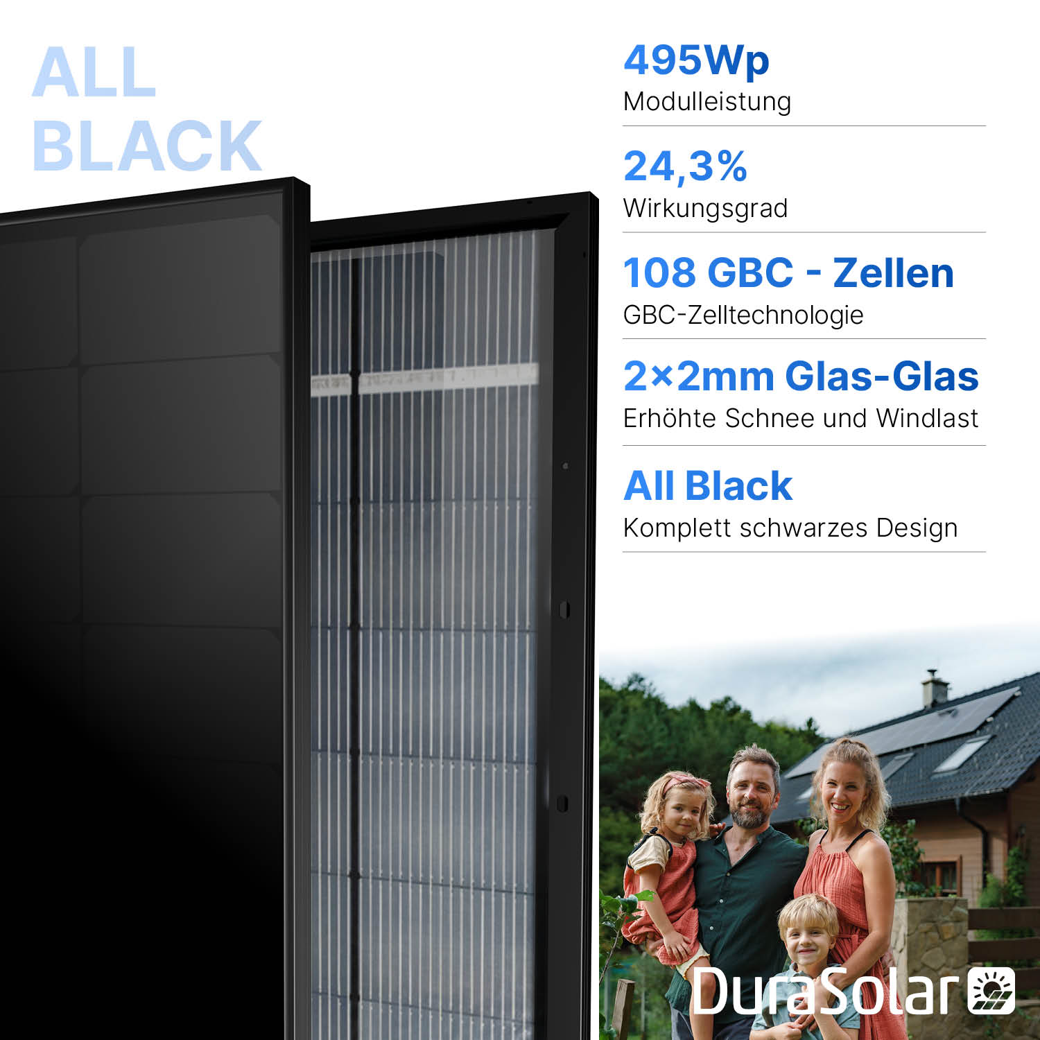Gokin GK-3-54HGFDb 495W GBC | Back Contact Full Black PV-Modul | Glas-Glas Solarmodul 