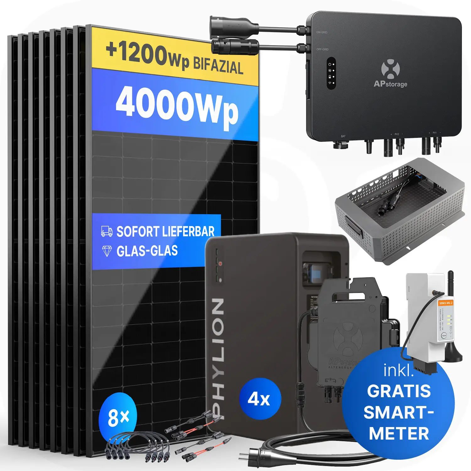 APsystems EZHI 4000Wp/10kWh - Balkonkraftwerk Speicher-Set | Phylion LiFePO4 Batteriespeicher & Jolywood 500Wp Module APsystems EZHI 4000Wp/10kWh - Balkonkraftwerk Speicher-Set | Phylion LiFePO4 Batteriespeicher & Jolywood 500Wp Module