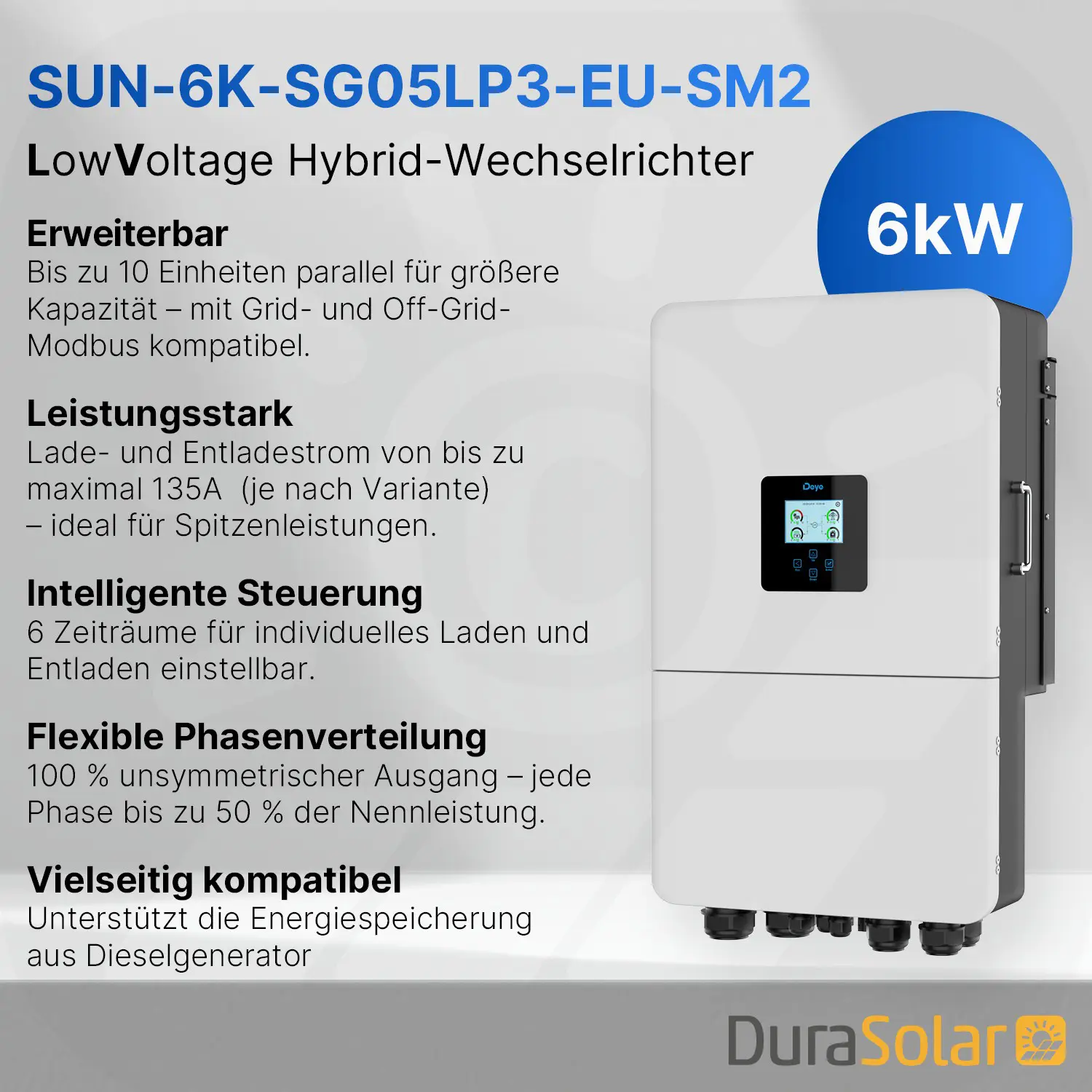 Deye Hybrid Wechselrichter | 6kW | LowVoltage | SUN-6K-SG05LP3-EU-SM2 | dreiphasig 
