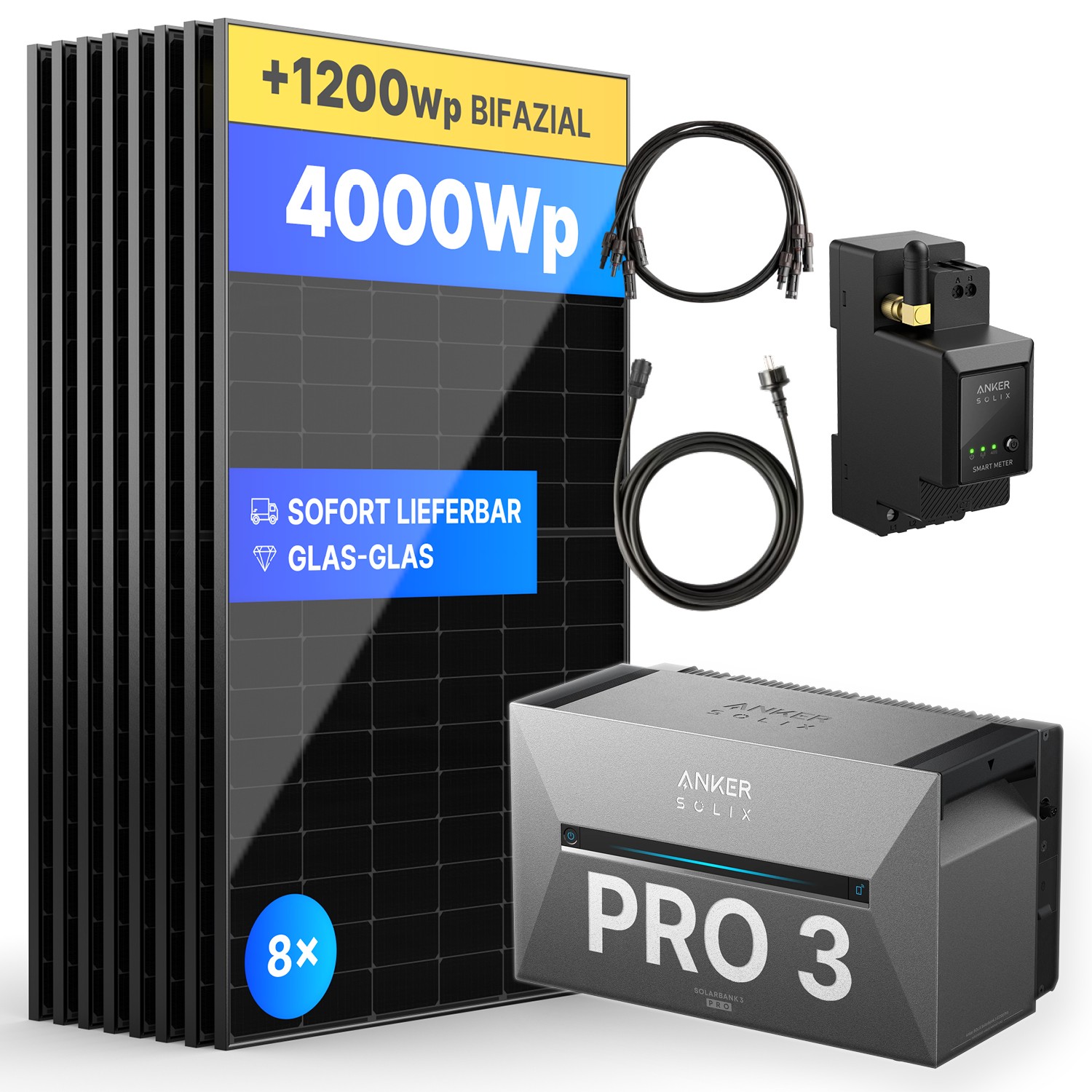 4000Wp Mini-PV-Anlage mit Anker SOLIX Solarbank 3 E2700 PRO - XWh - 8x500Wp 