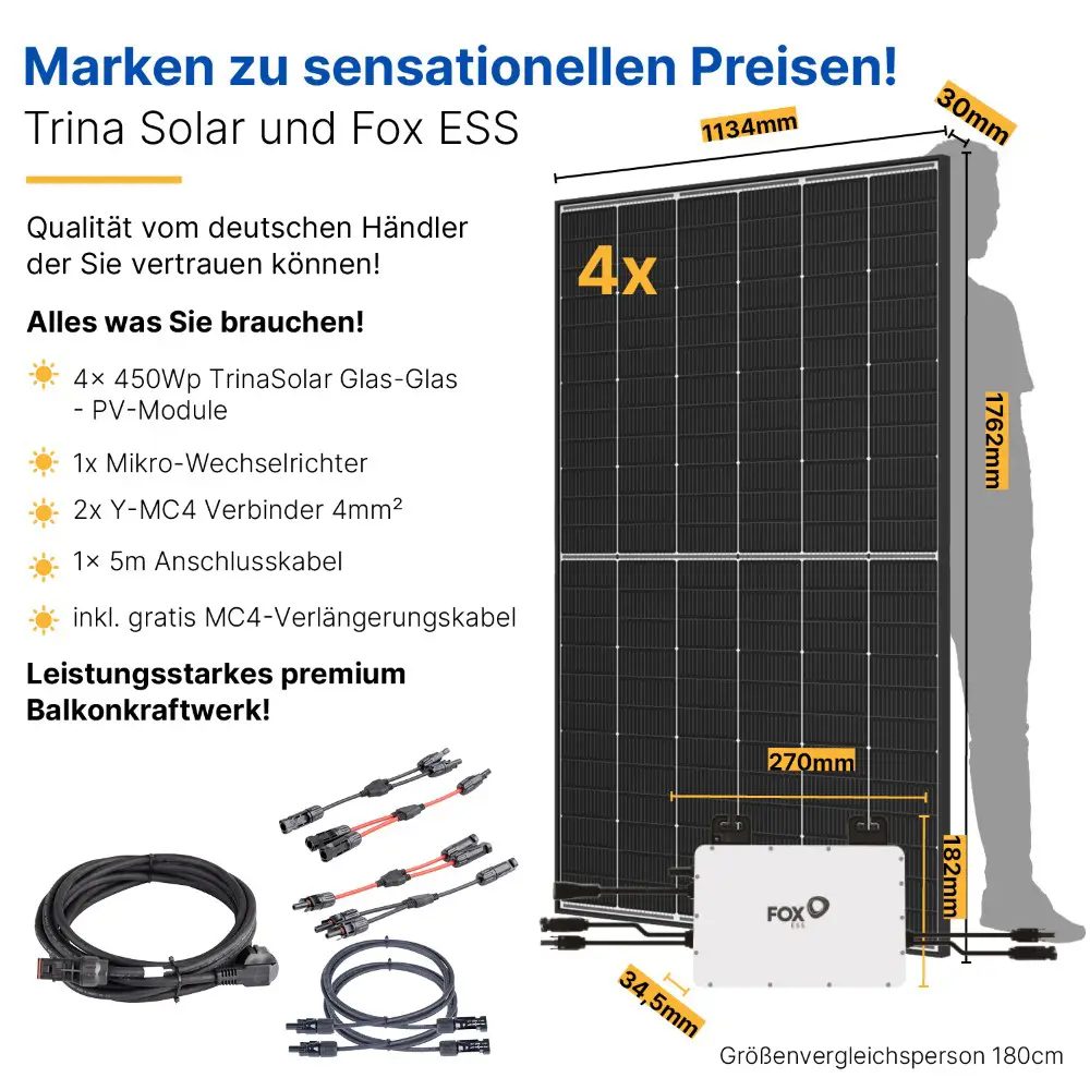 Balkonkraftwerk 800W/1800Wp + 5m Kabel - Mini-PV-Anlage Balkonkraftwerk 800W/1800Wp + 5m Kabel - Mini-PV-Anlage