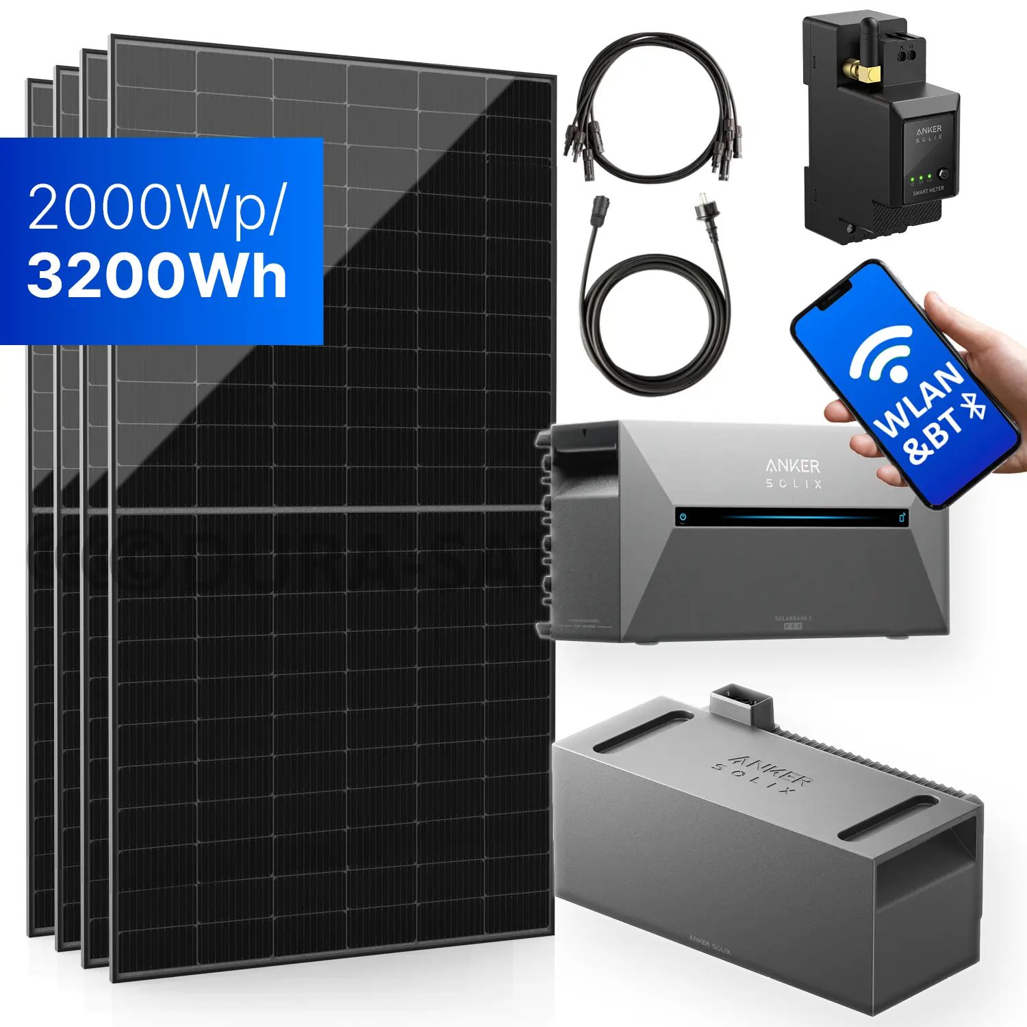 2000Wp Balkonkraftwerk mit Anker SOLIX Solarbank 2 E1600 PRO - 3,2kWh - 4x500Wp 2000Wp Balkonkraftwerk mit Anker SOLIX Solarbank 2 E1600 PRO - 3,2kWh - 4x500Wp