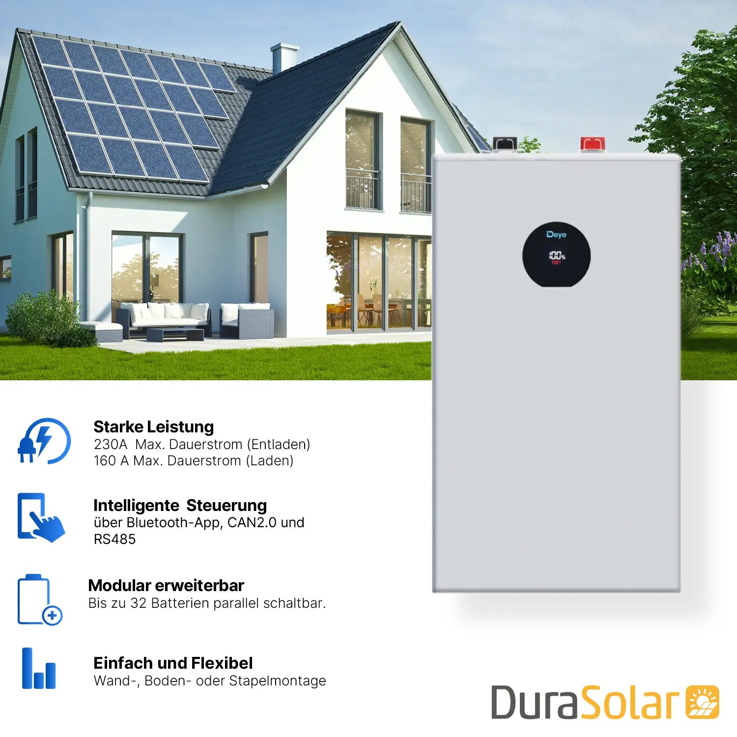 Deye 16kWh PV-Speicher – SE-F16 – Niedervolt-Batteriespeicher – LiFePO4 