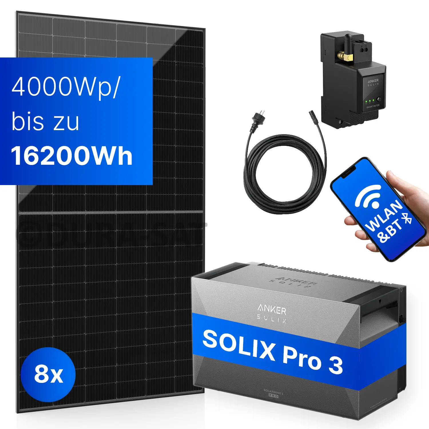 4000Wp Balkonkraftwerk mit Anker SOLIX Solarbank 3 E2700 PRO - XWh - 8x500Wp  4000Wp Balkonkraftwerk mit Anker SOLIX Solarbank 3 E2700 PRO - XWh - 8x500Wp