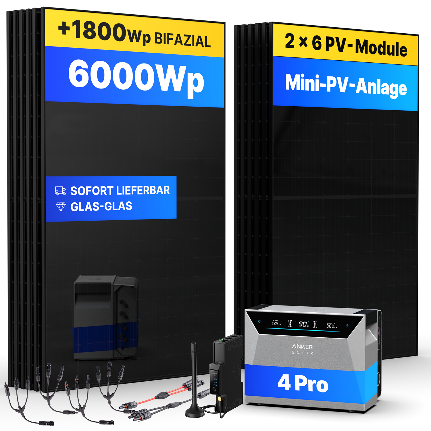 6000Wp Mini-PV-Anlage mit Anker SOLIX Solarbank 4 E5000 Pro - 5kWh - 12x500Wp 