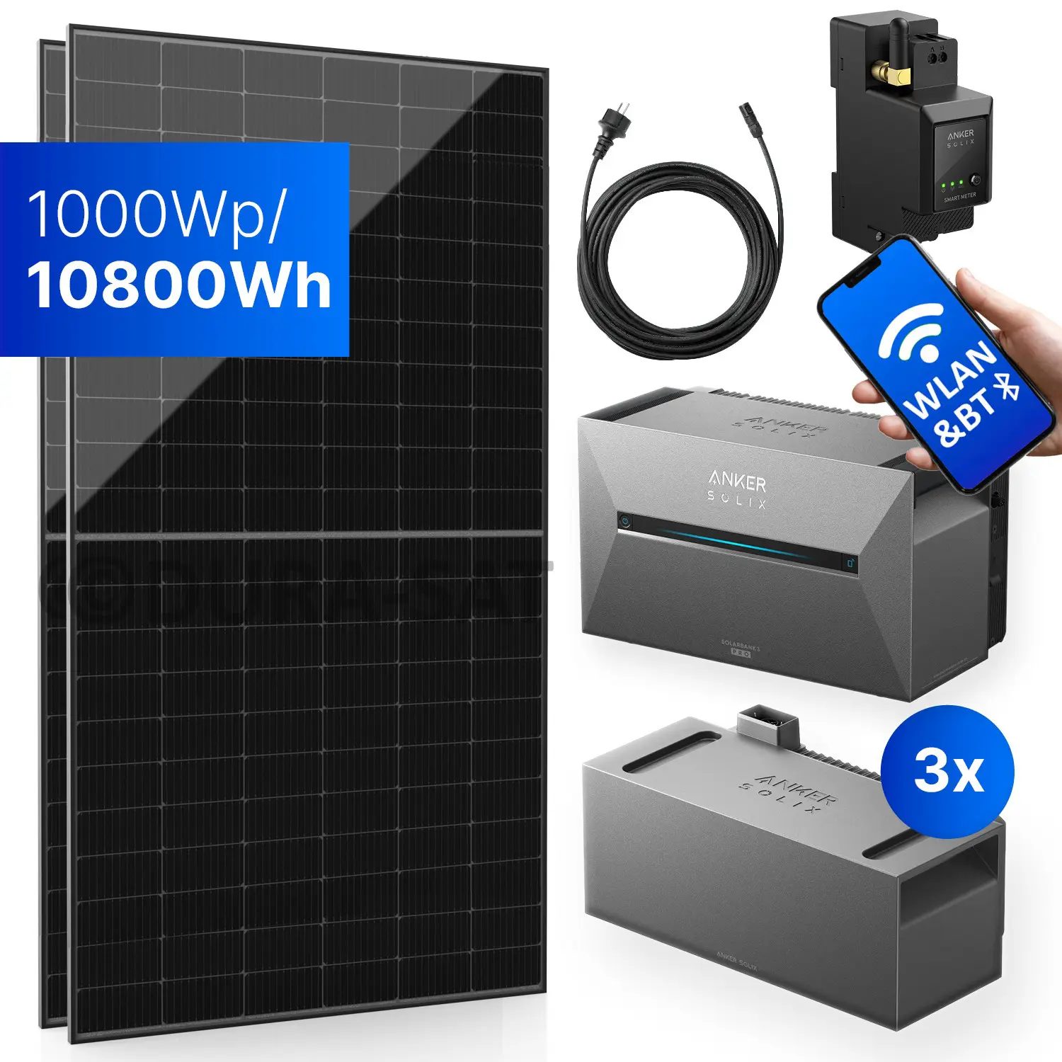 1000Wp Balkonkraftwerk mit Anker SOLIX Solarbank 3 E2700 PRO - 10800Wh - 2x500Wp 1000Wp Balkonkraftwerk mit Anker SOLIX Solarbank 3 E2700 PRO - 10800Wh - 2x500Wp