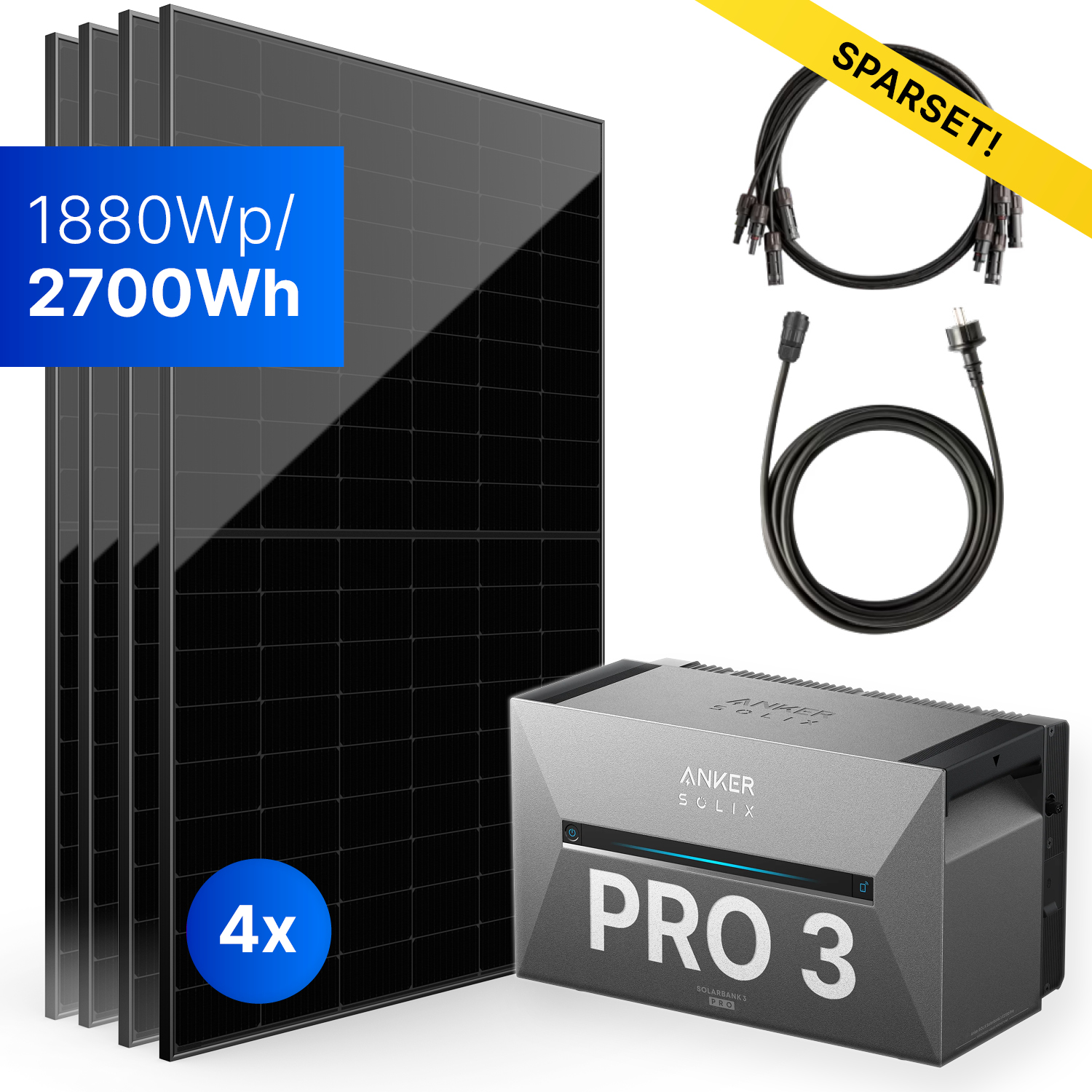 1840Wp Balkonkraftwerk mit Anker SOLIX Solarbank 3 E2700 PRO - XWh - 4x460Wp 