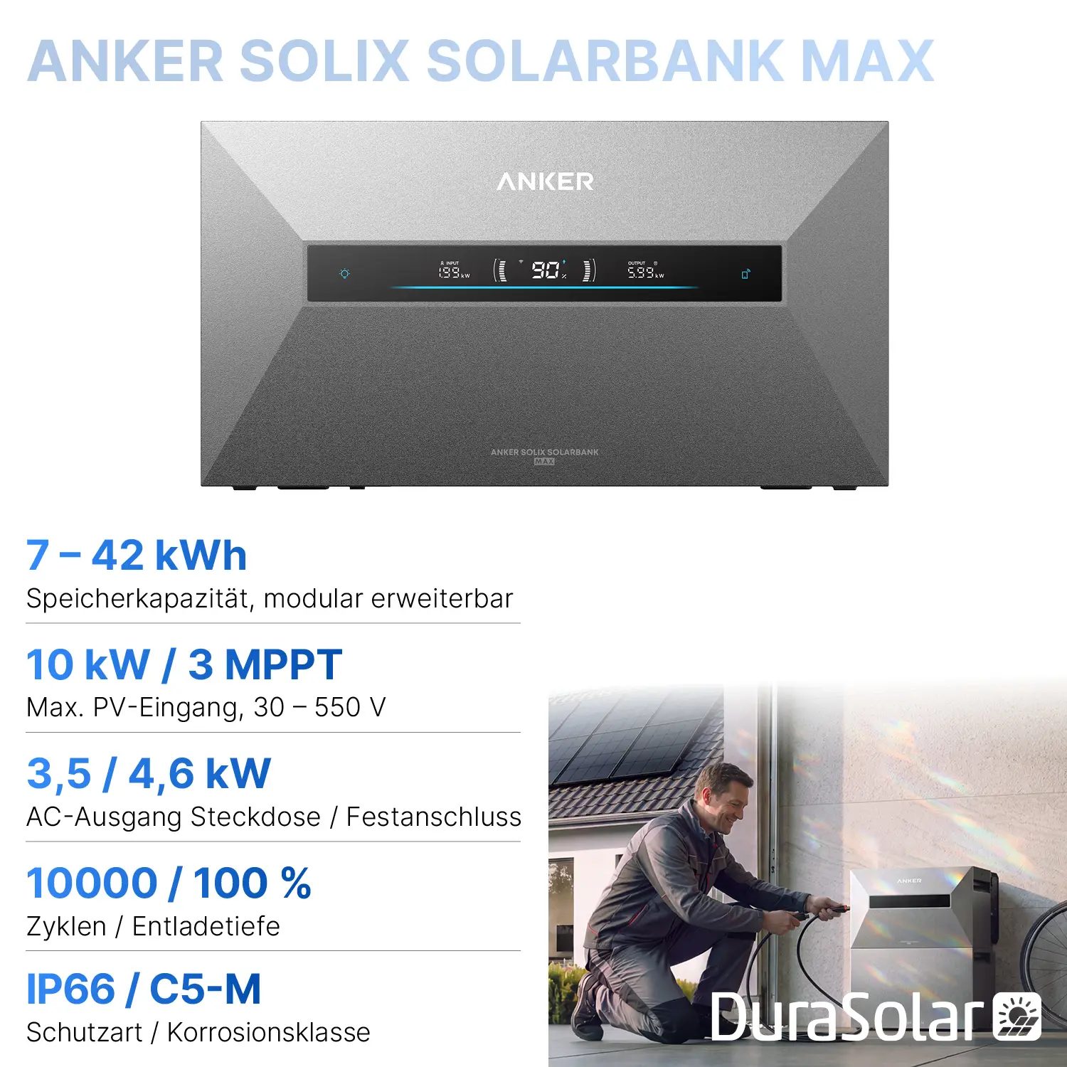 Anker SOLIX Solarbank Max - 7kWh - 10kWp Solar-Eingang - All-in-One - Plug&Play Heimspeicher für Mini PV-Anlagen