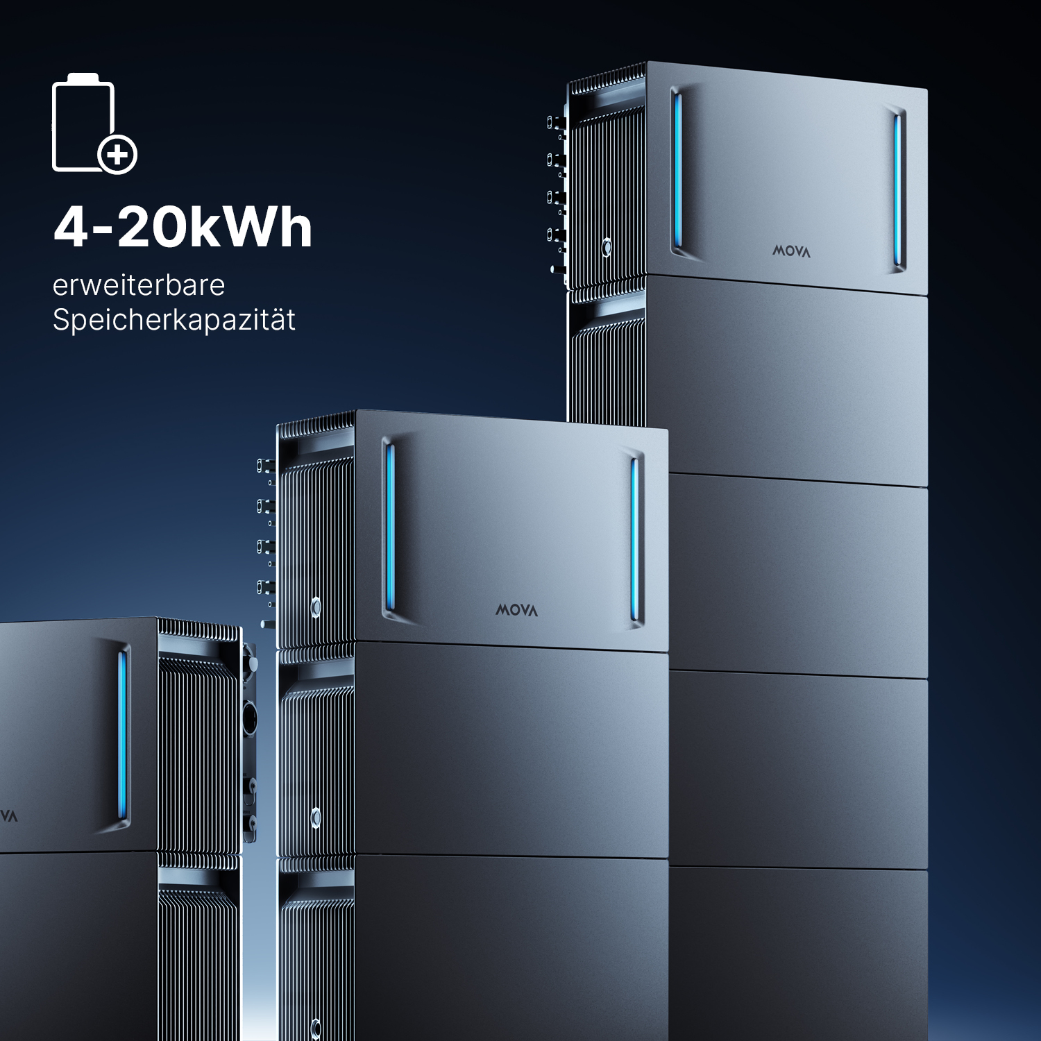 MOVA LumeGret B2000 Erweiterungsbatterie für A2000 Solarspeicher, 1,92 bis 9,6 kWh, Plug & Play 